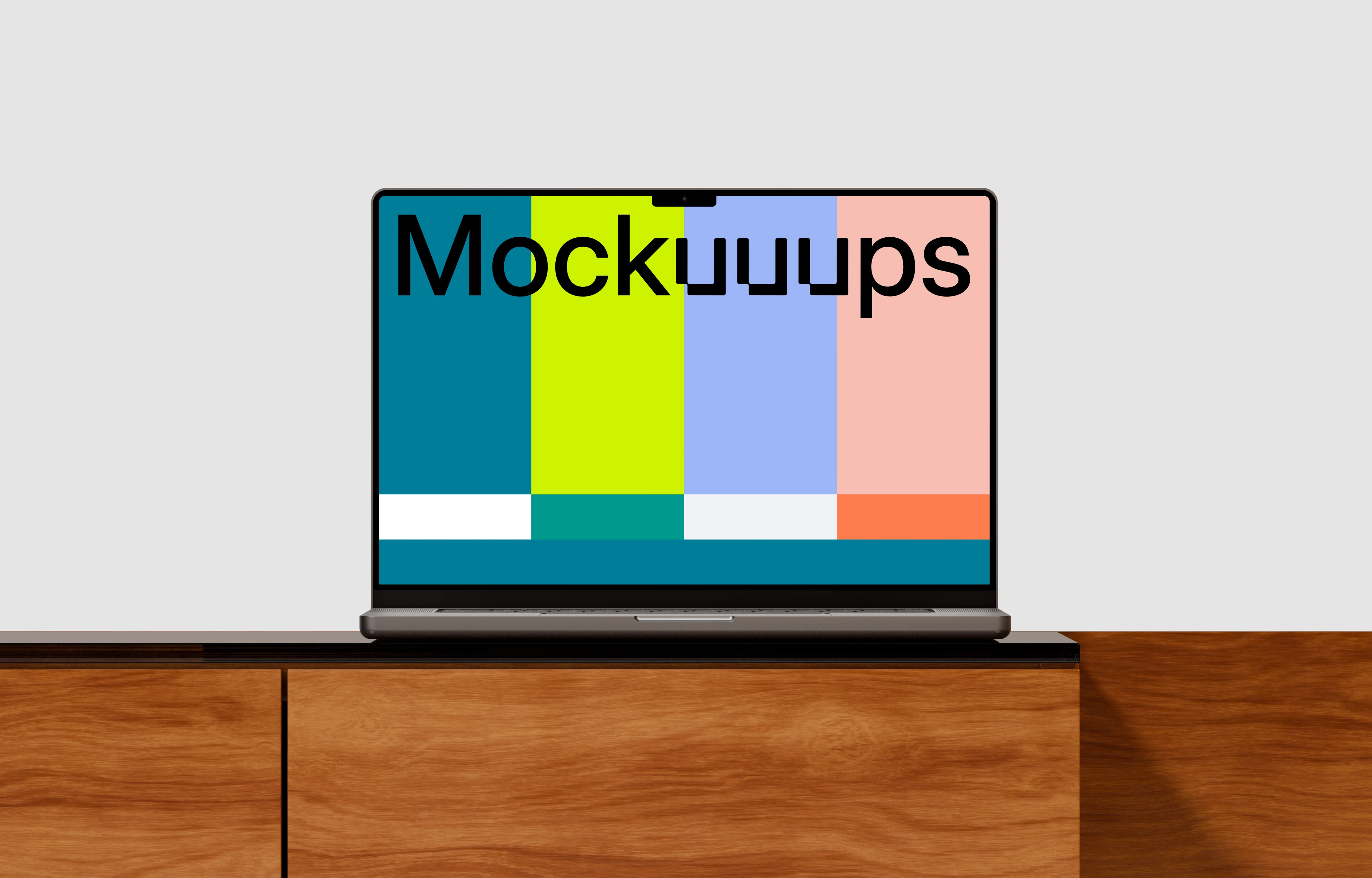 MacBook Pro 14" mockup on wooden desk