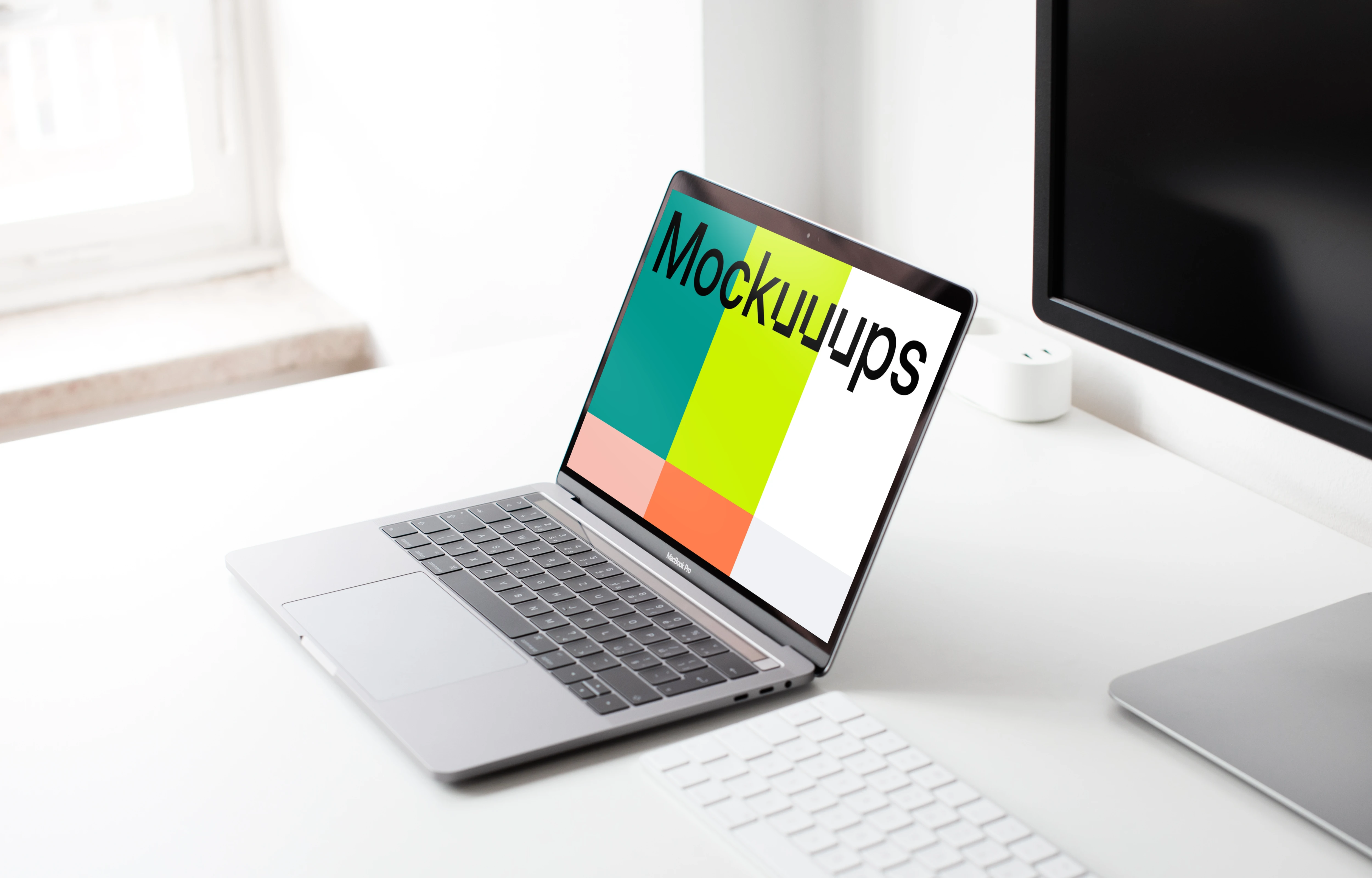 Macbook Pro mockup  in the bright office