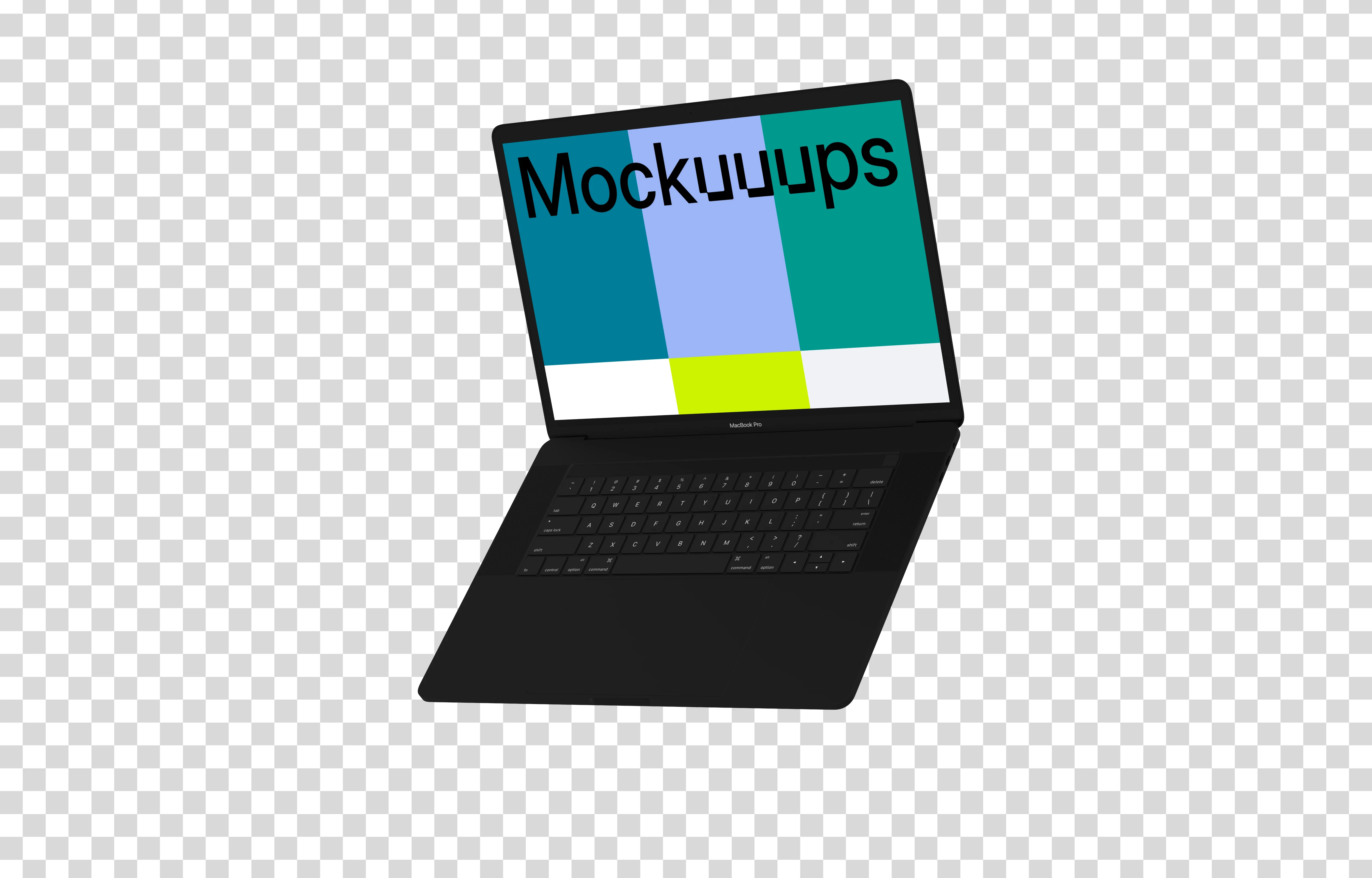 Opened Macbook Pro mockup (Clay Dark) floating to the right
