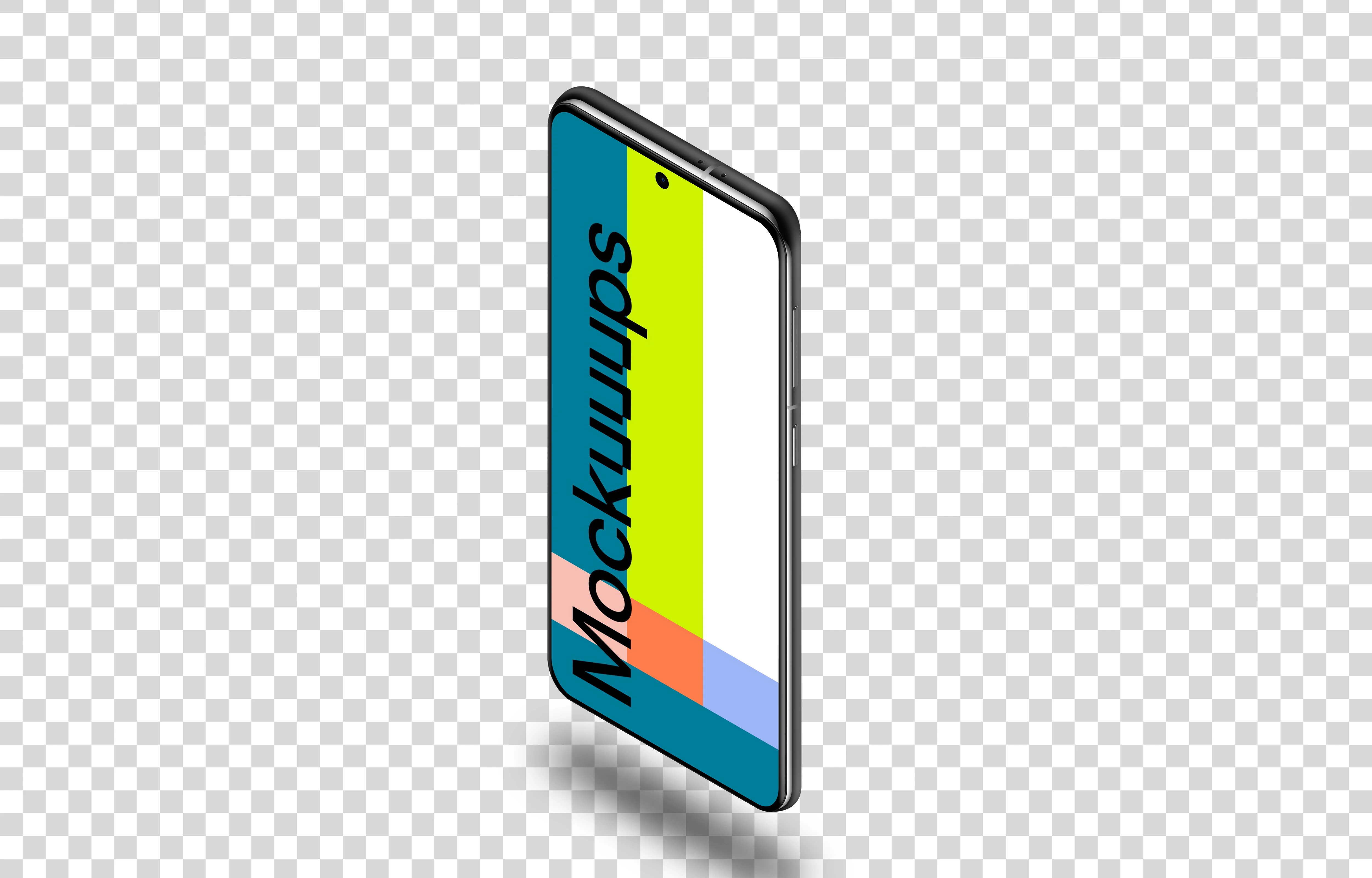 Samsung Galaxy S21 Mockup (Isometric Stand Right - Floating Shadow)