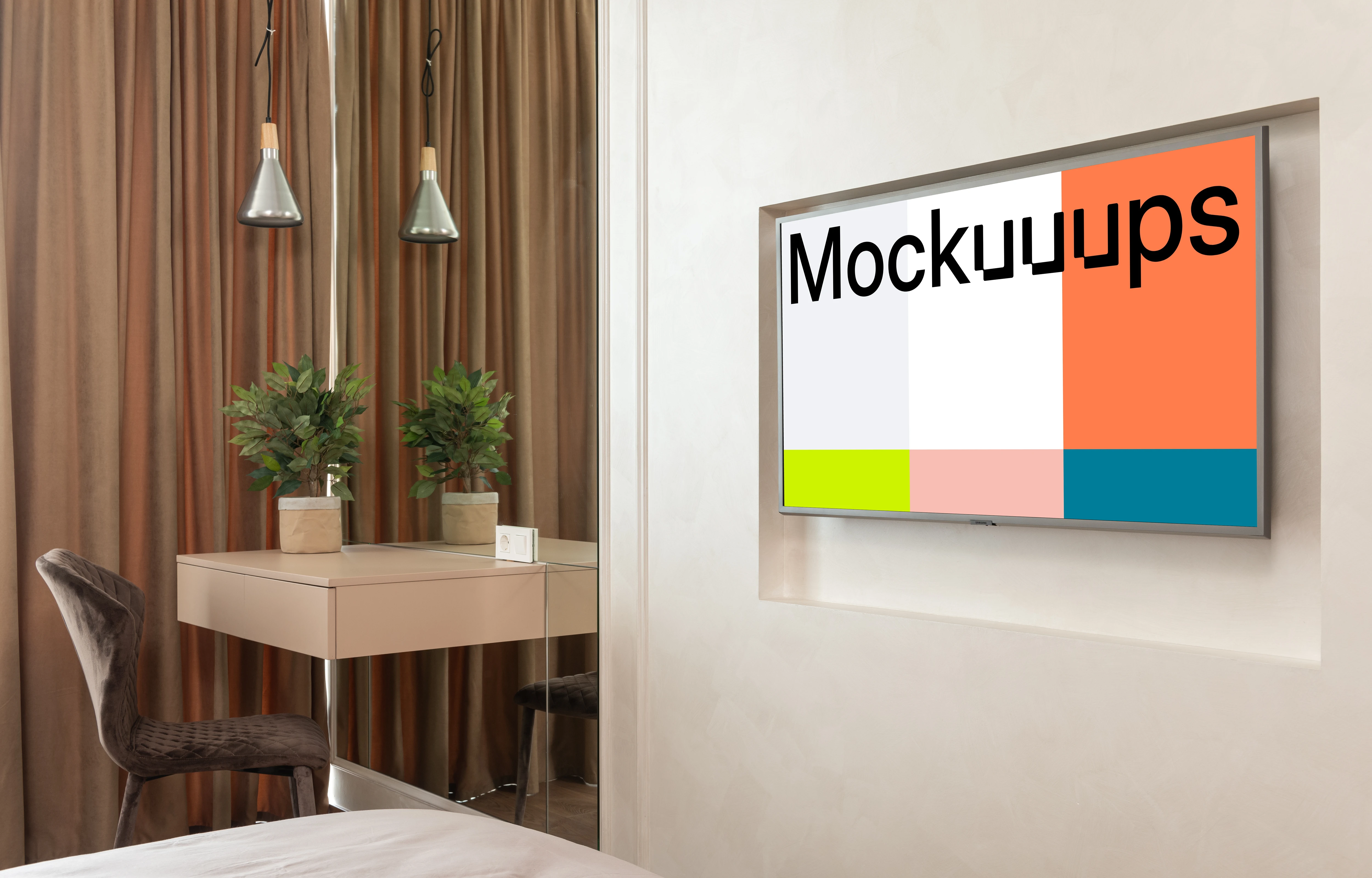 Smart television mockup on a modern apartment wall