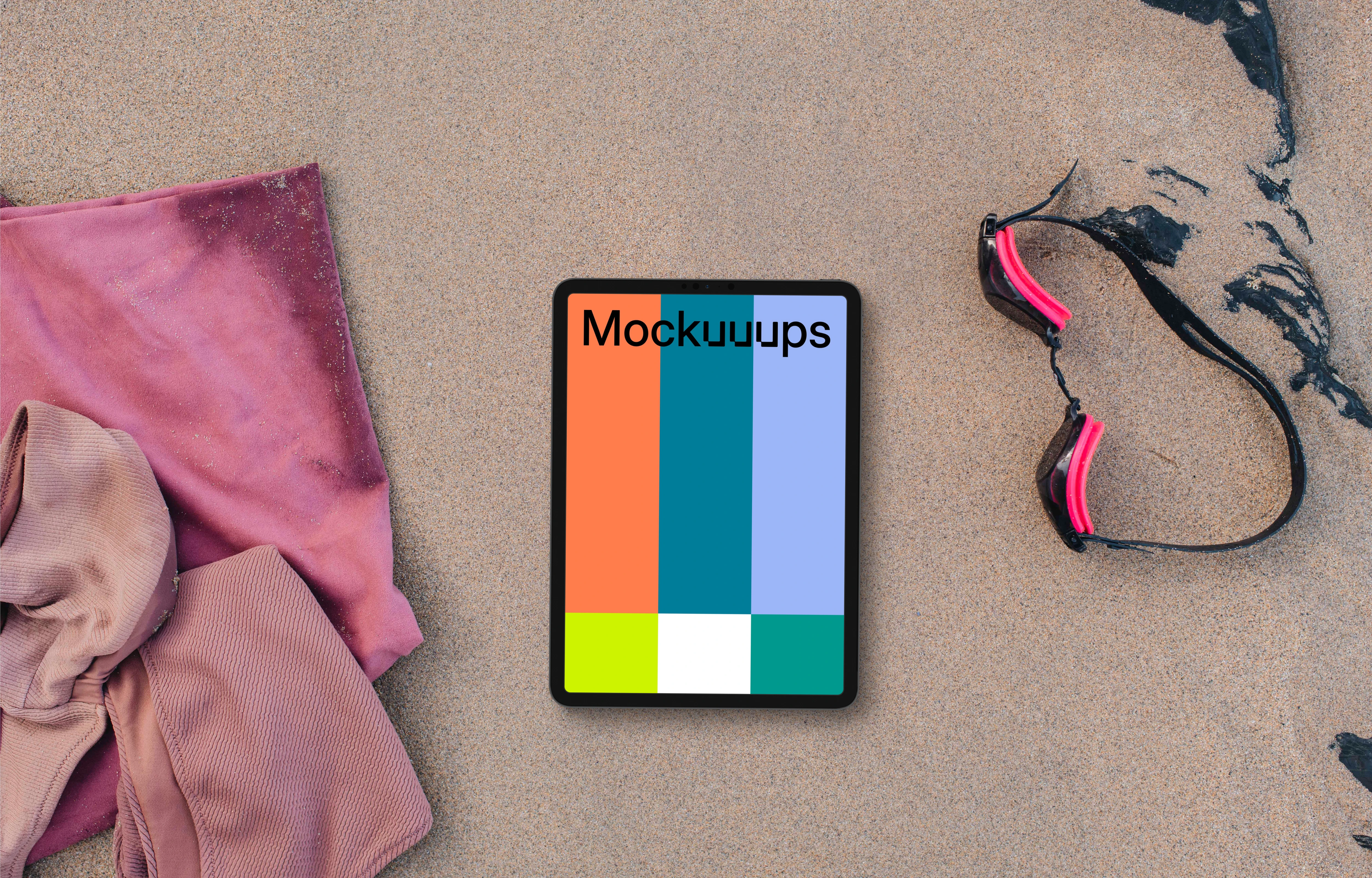 Tablet mockup on the beach