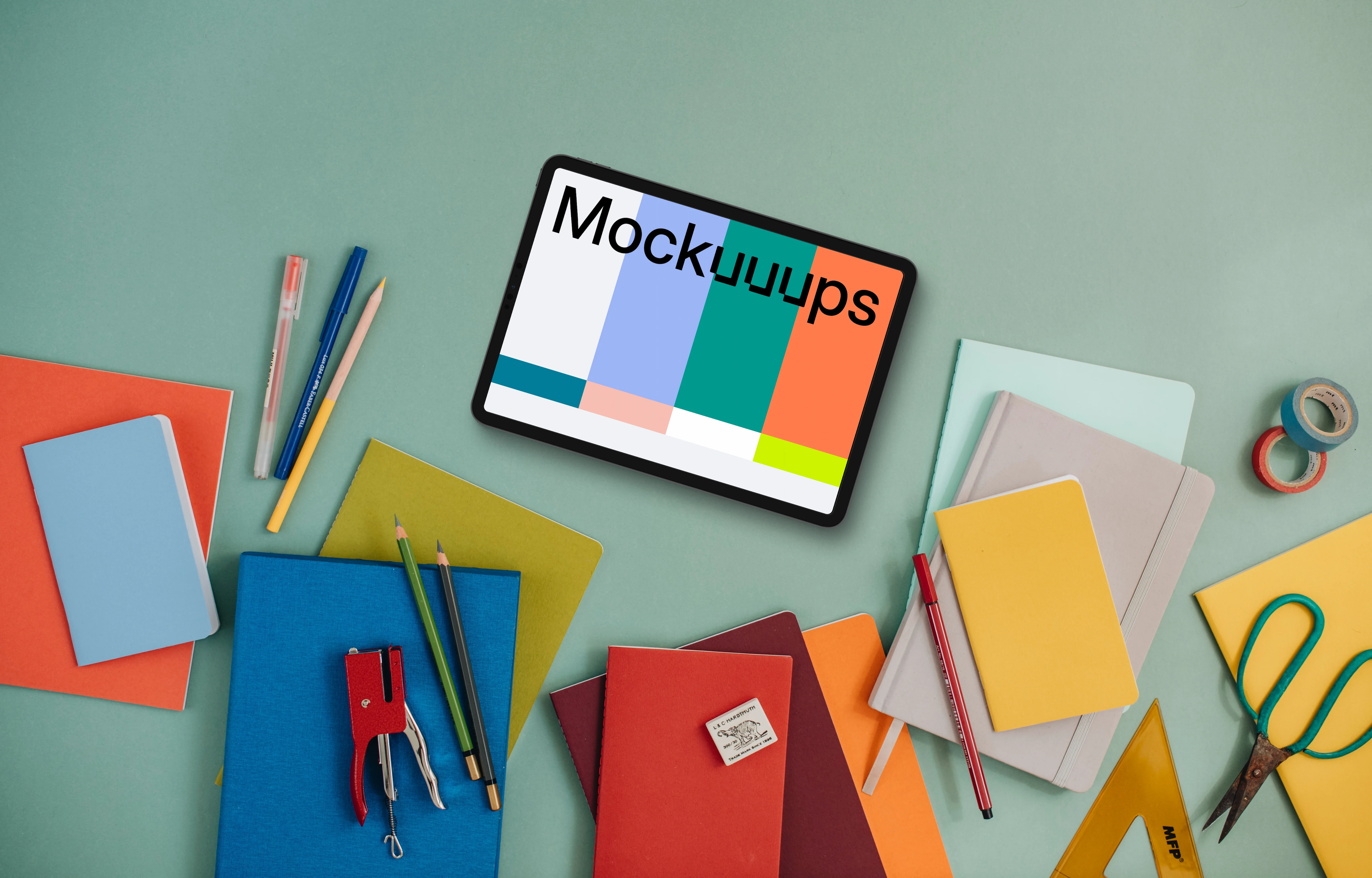 Tablet mockup with back to school elements