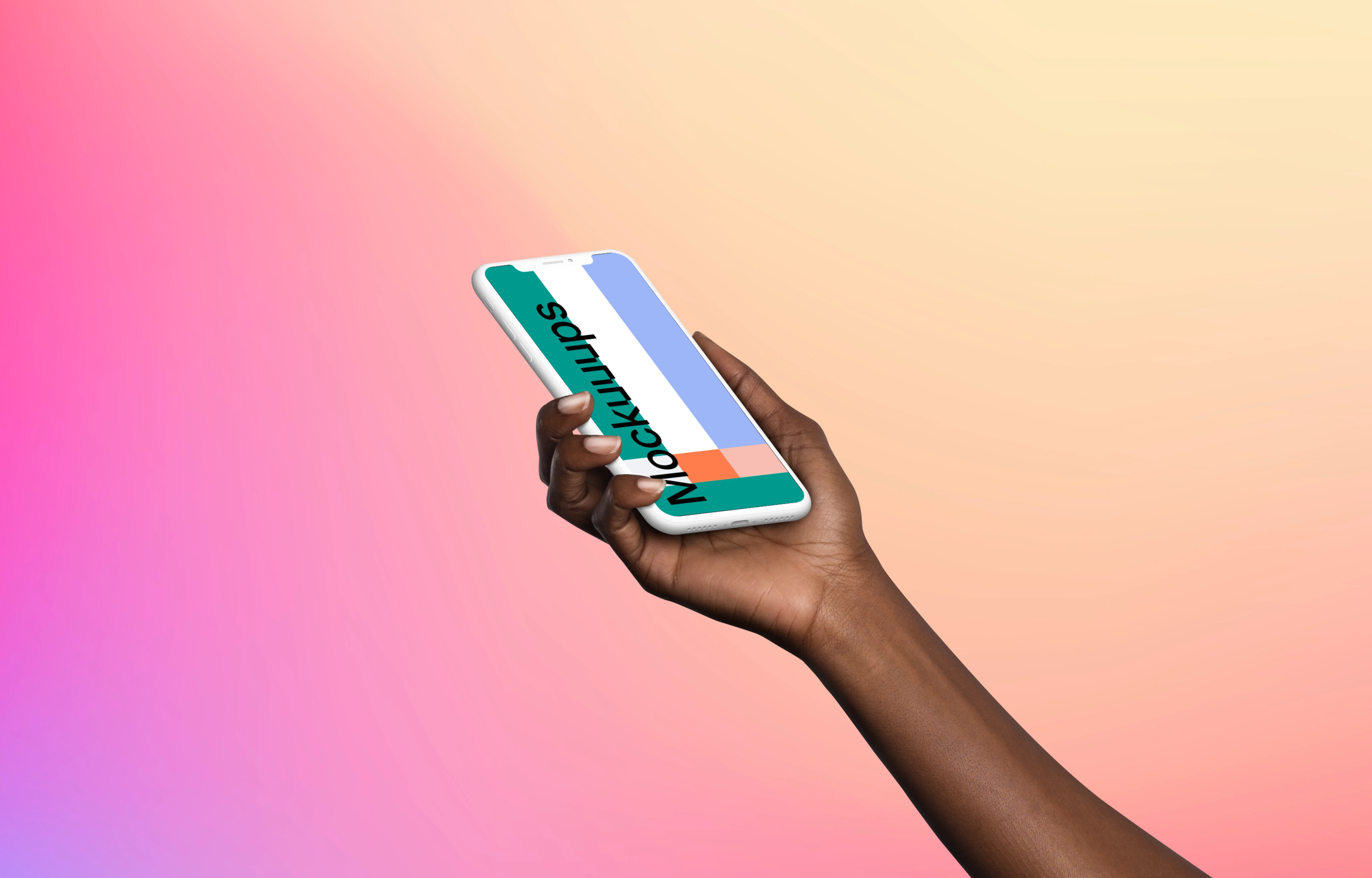 Woman holding Clay iPhone XS mockup (Perspective - Gradient 2)