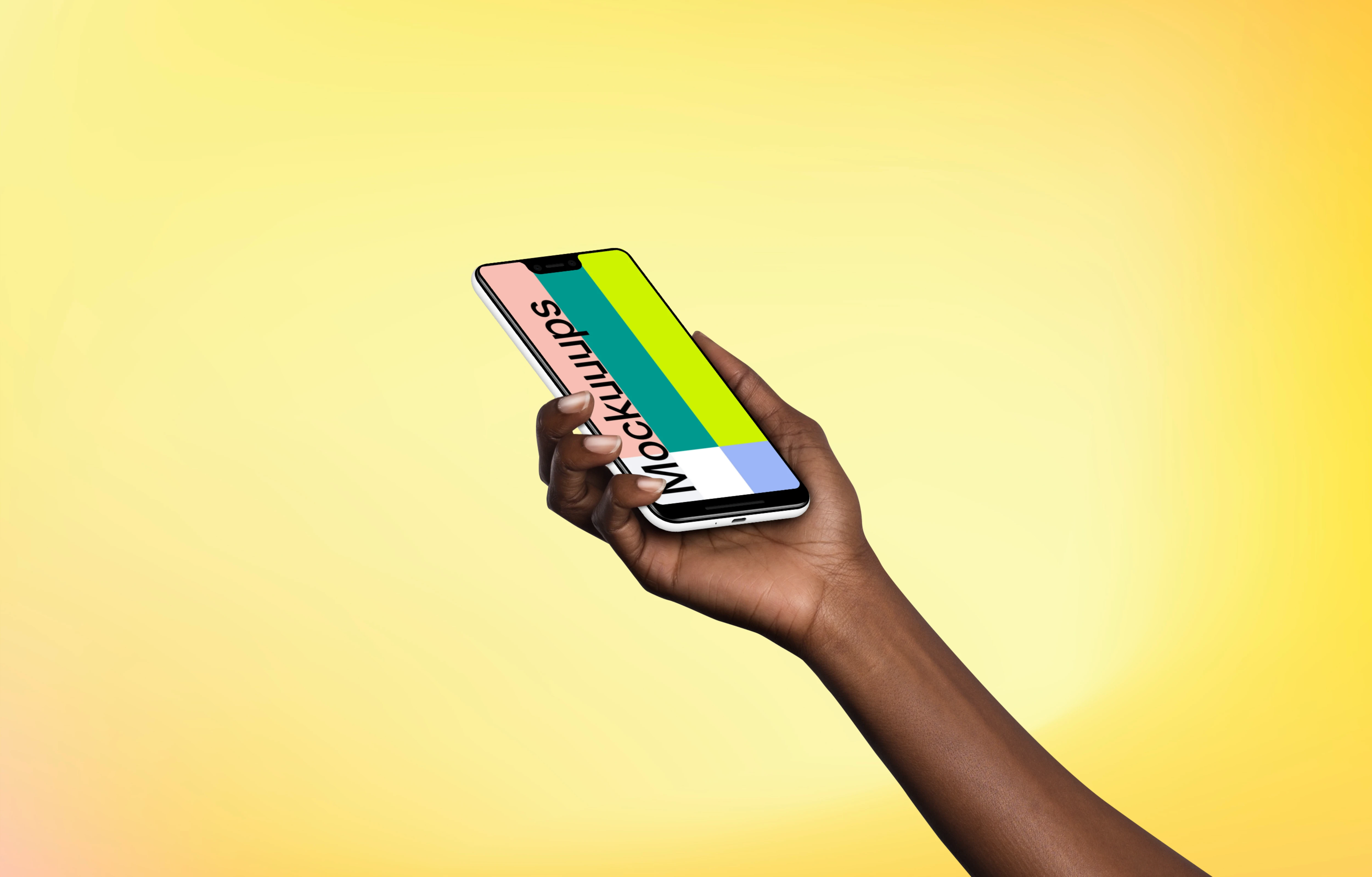 Woman holding Google Pixel 3 XL mockup (Perspective - Gradient 1)