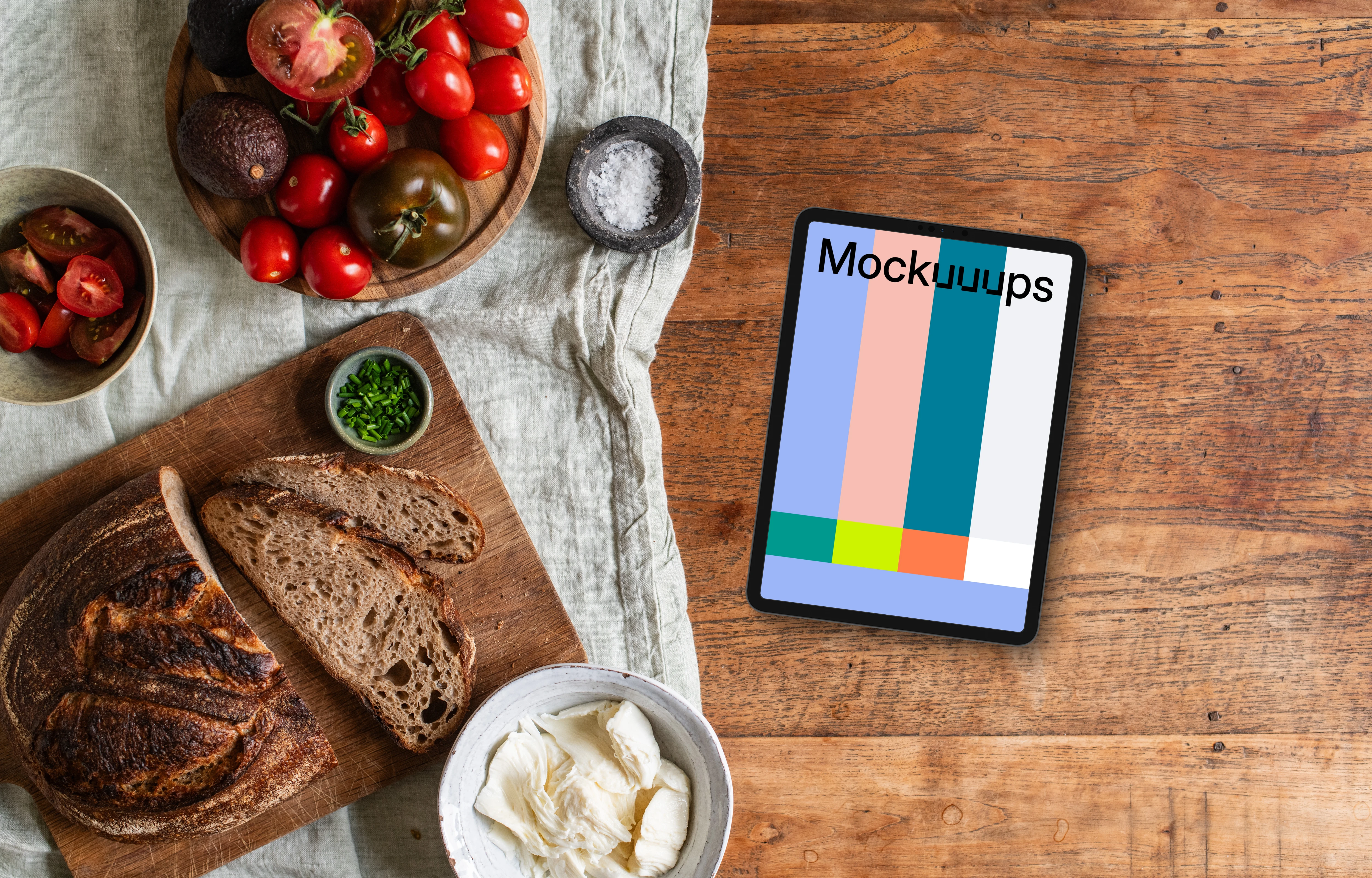 Tablet mockup with styled breakfast