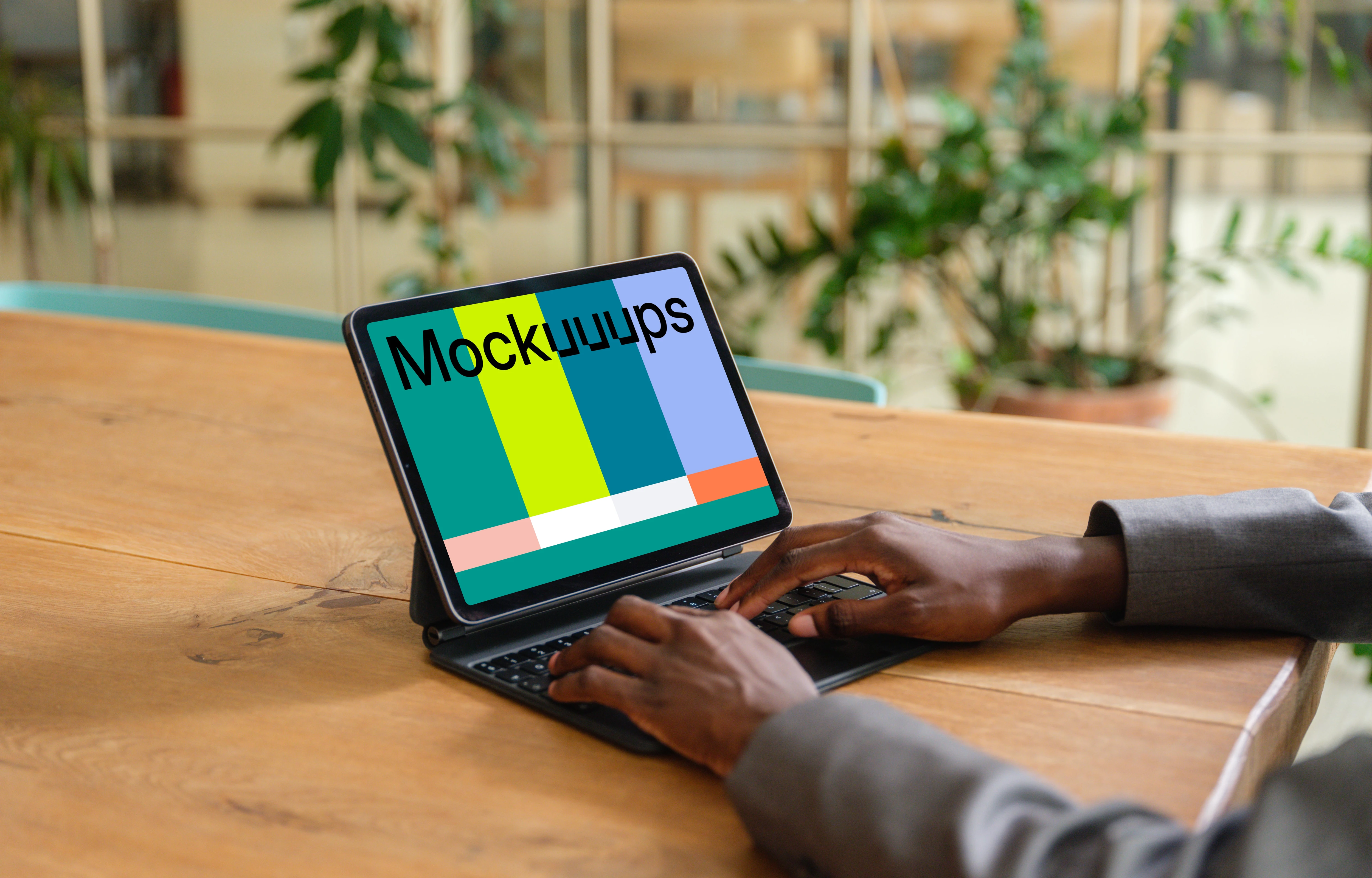 Businesswoman typing on iPad in the corporate office