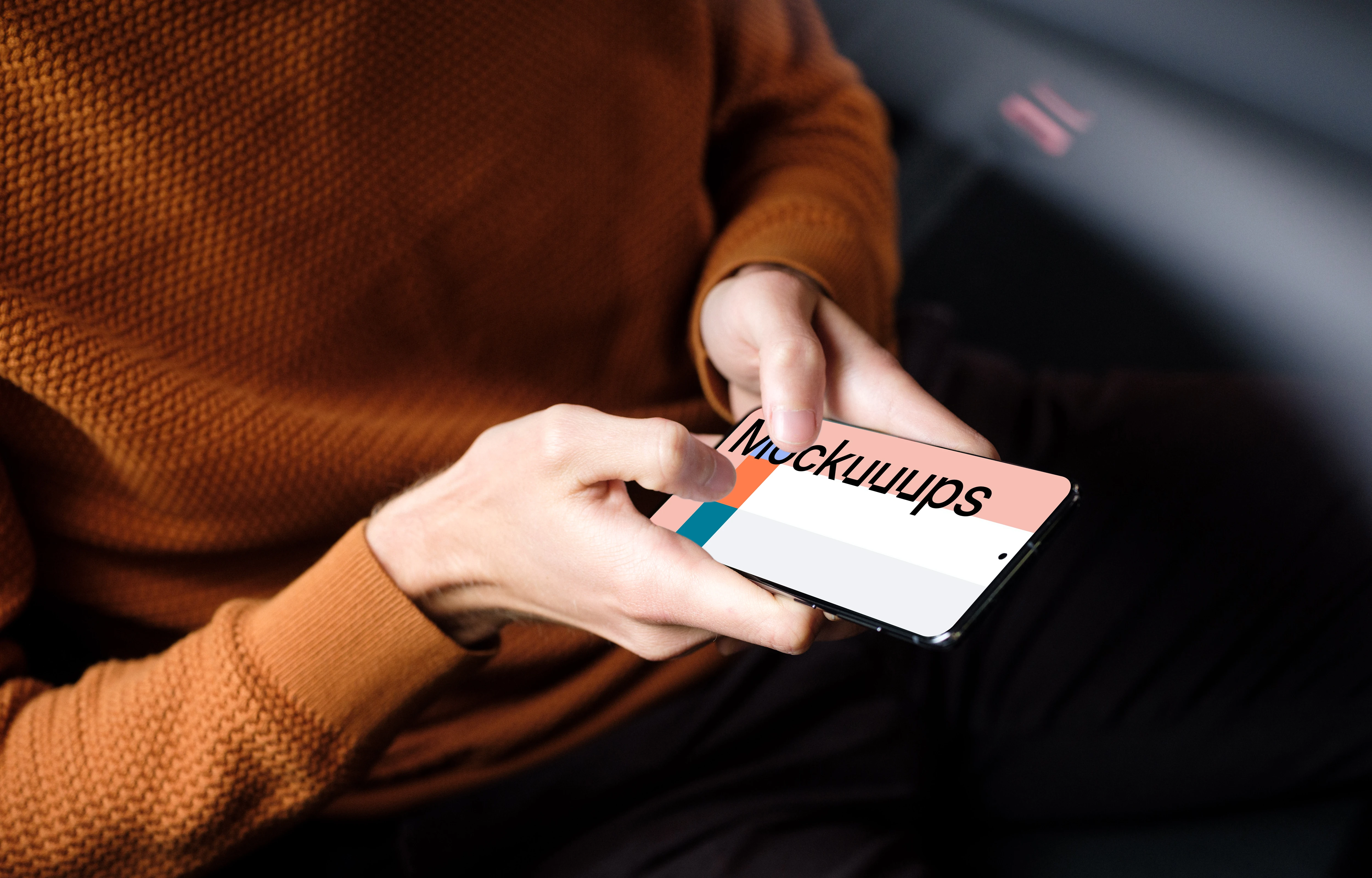 Car passenger typing on Samsung S20 mockup