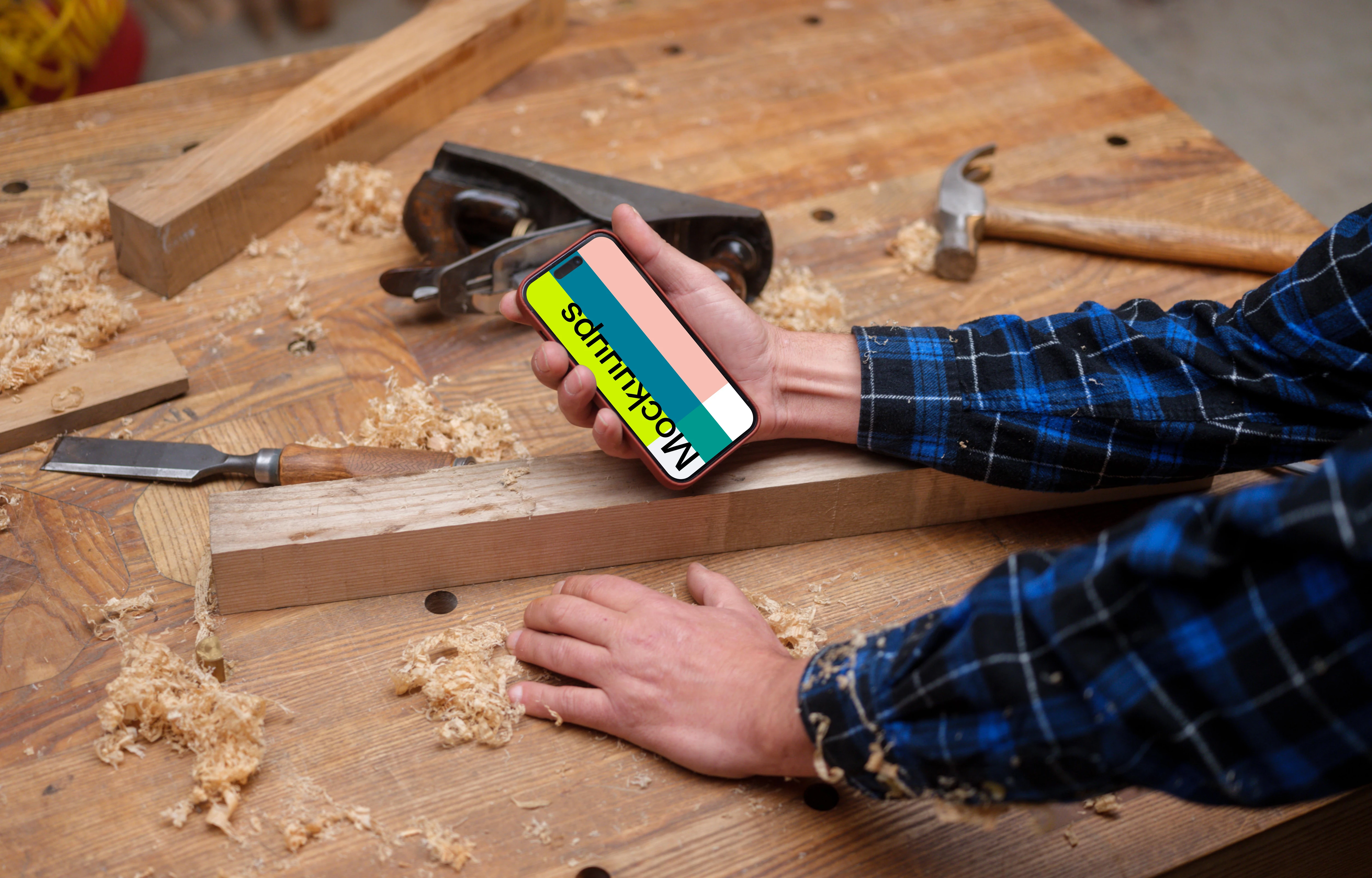 Carpentry workshop and the iPhone mockup