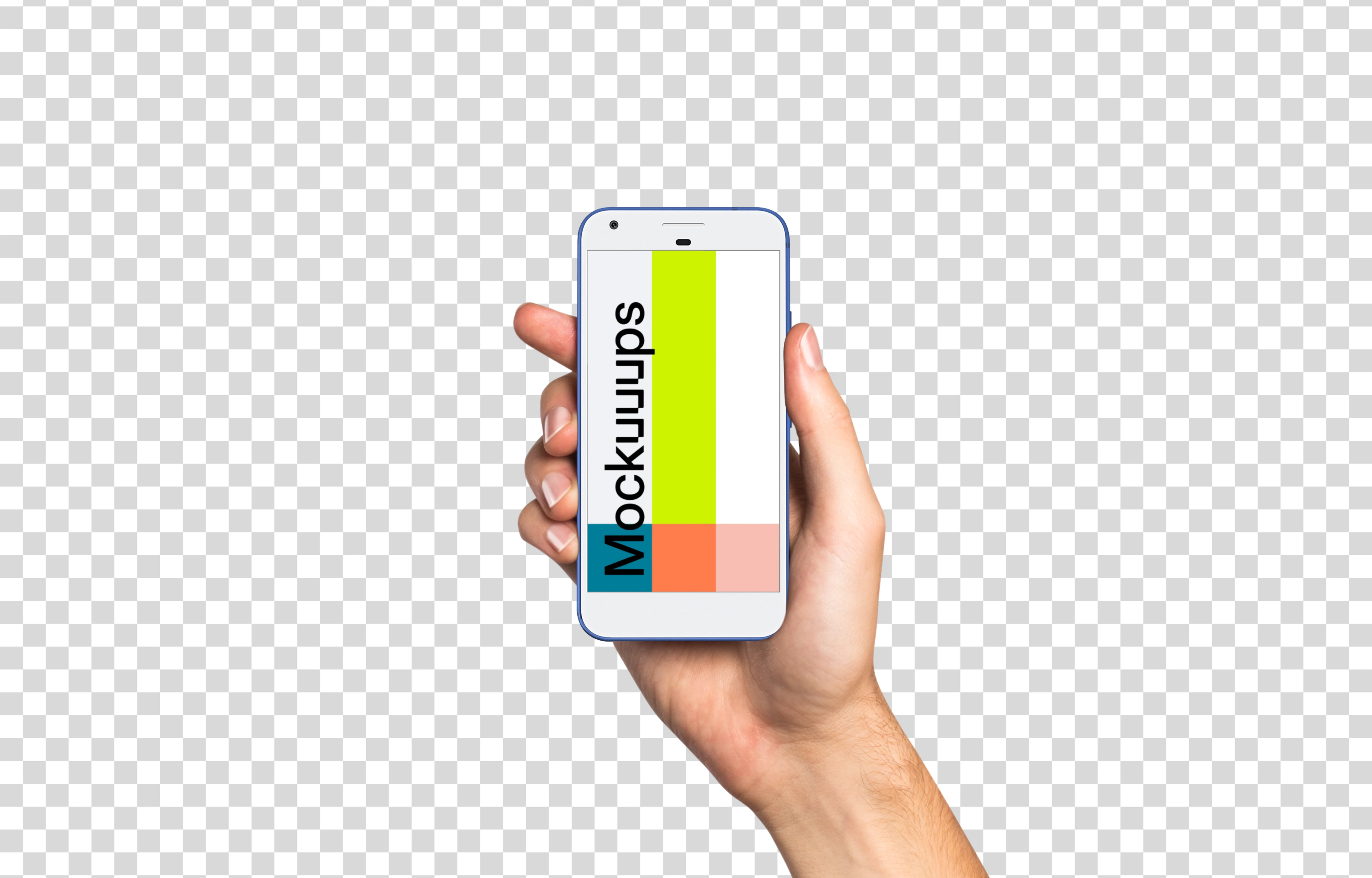 Man holding Google Pixel Really Blue mockup (White skin)