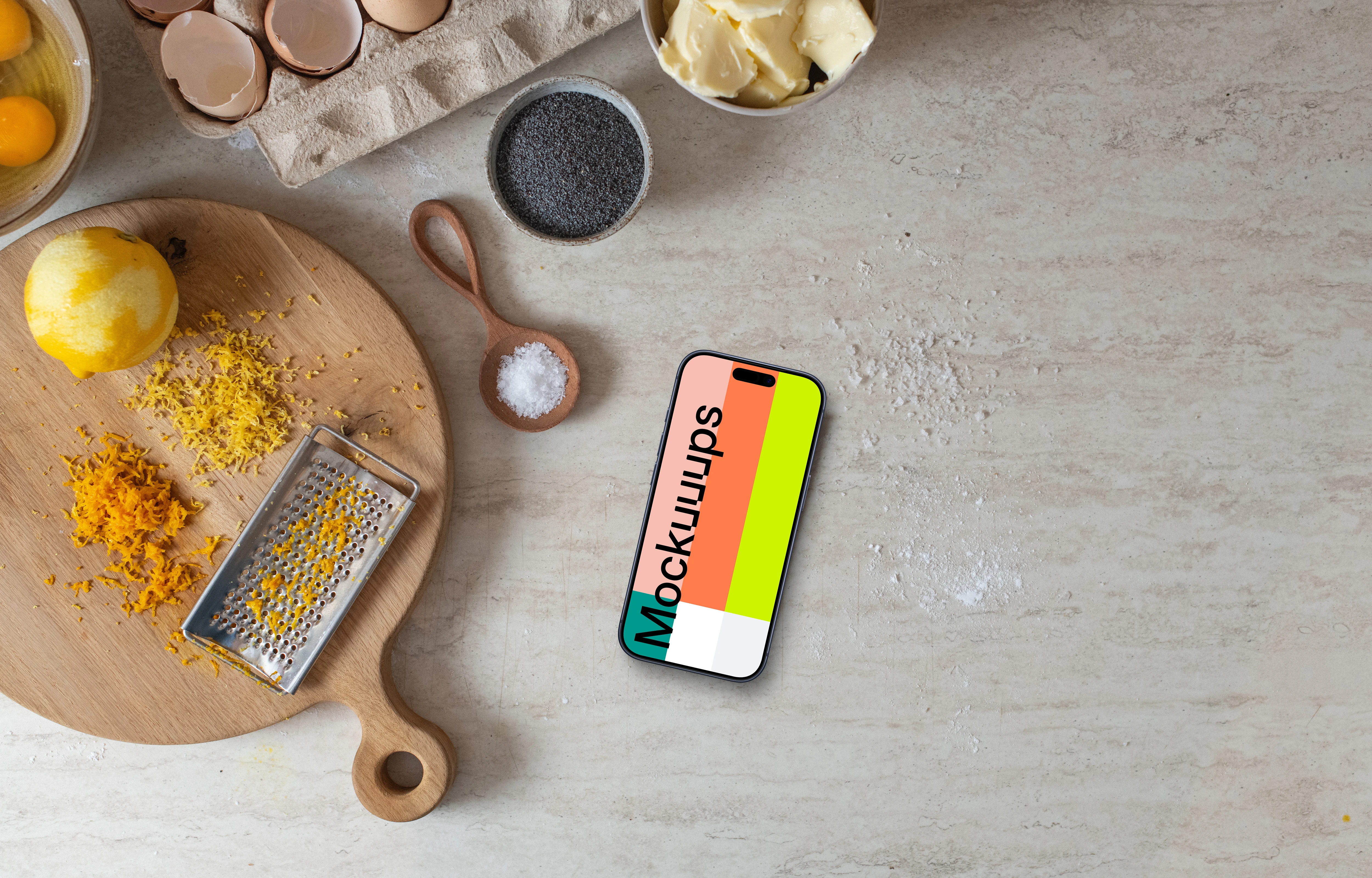 Cooking scene with iPhone mockup