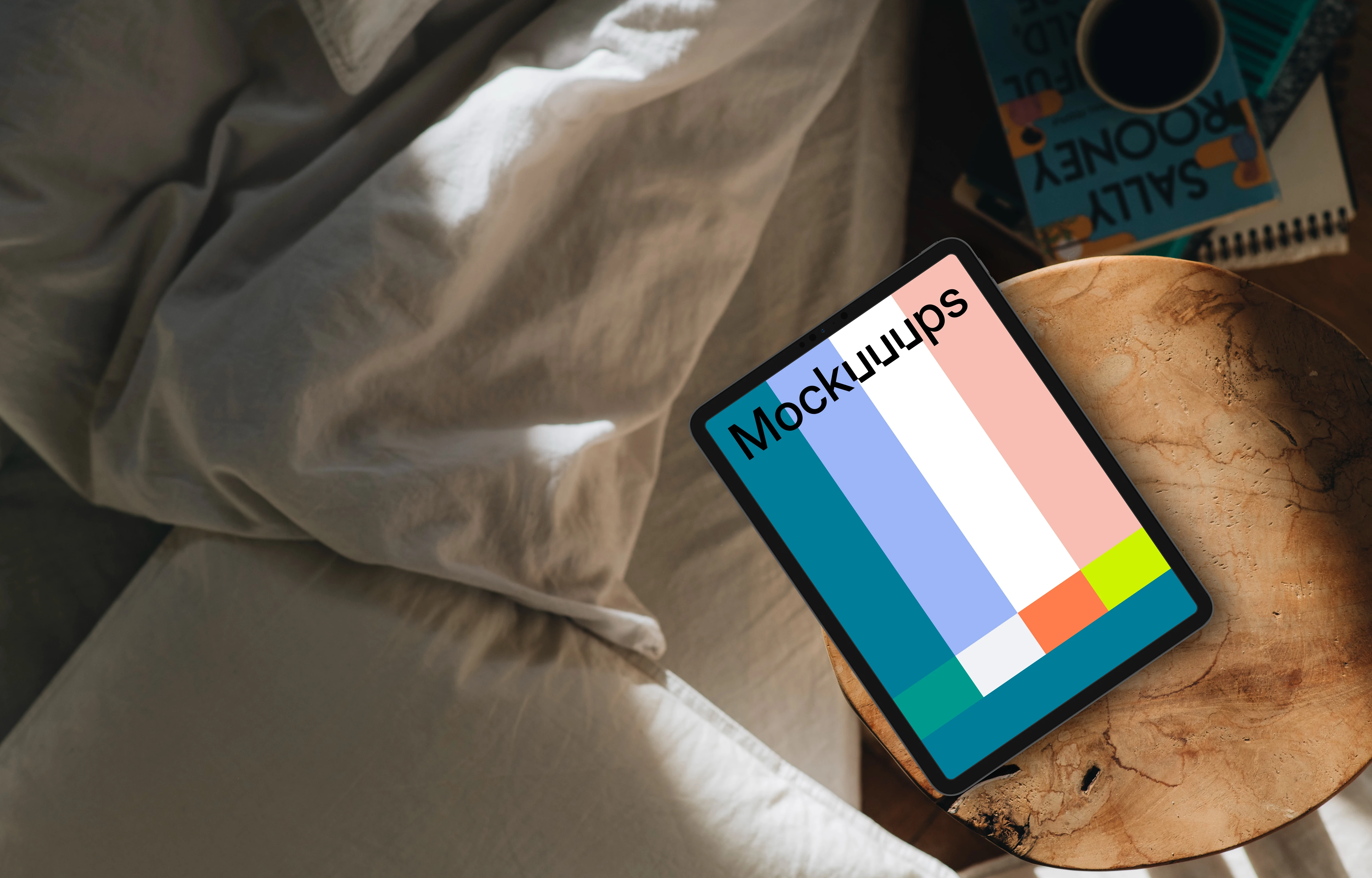Cozy bedroom scene and the iPad mockup