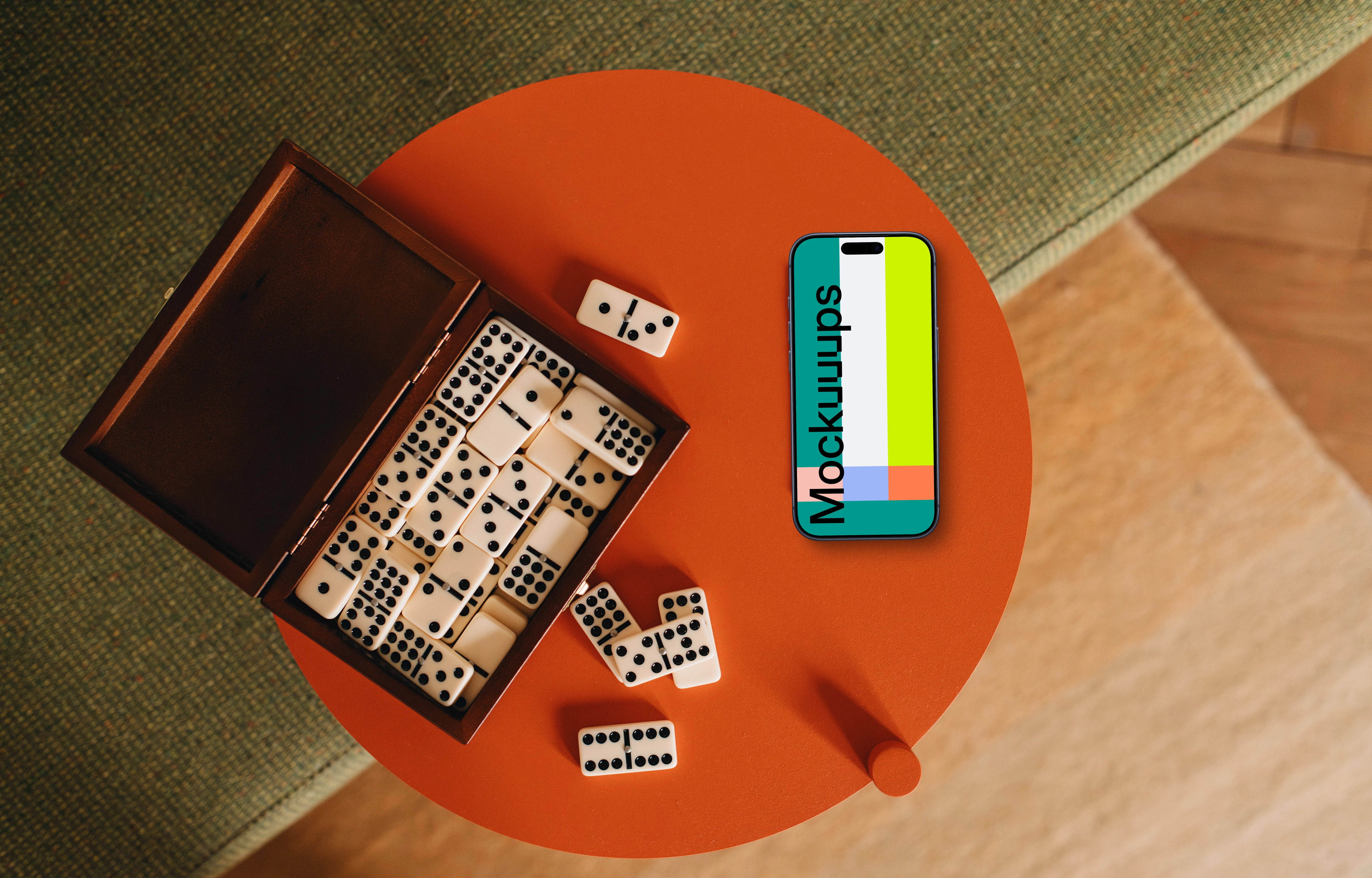 Dominoes and an iPhone mockup