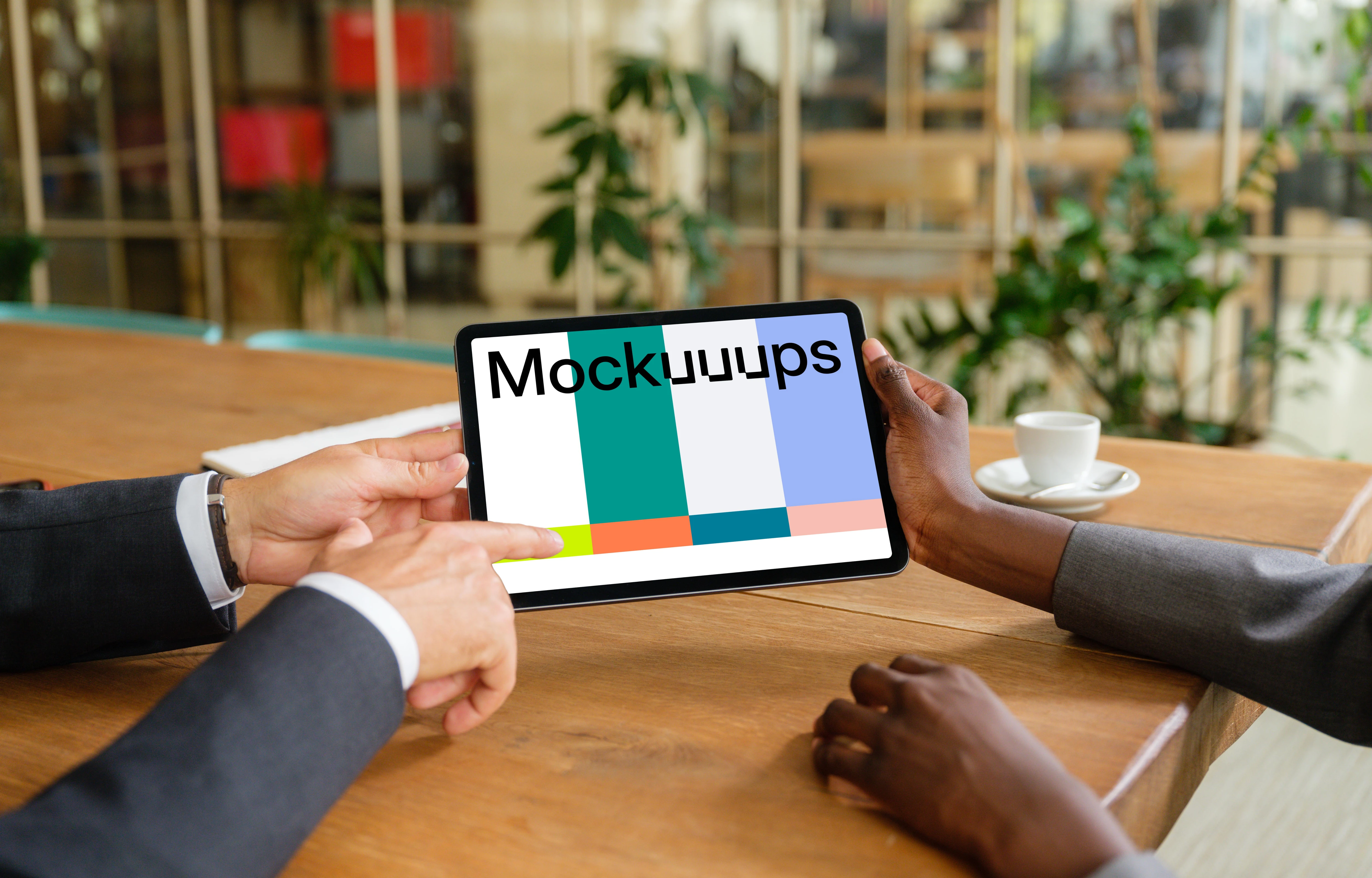 Businesspeople working on an iPad Air mockup