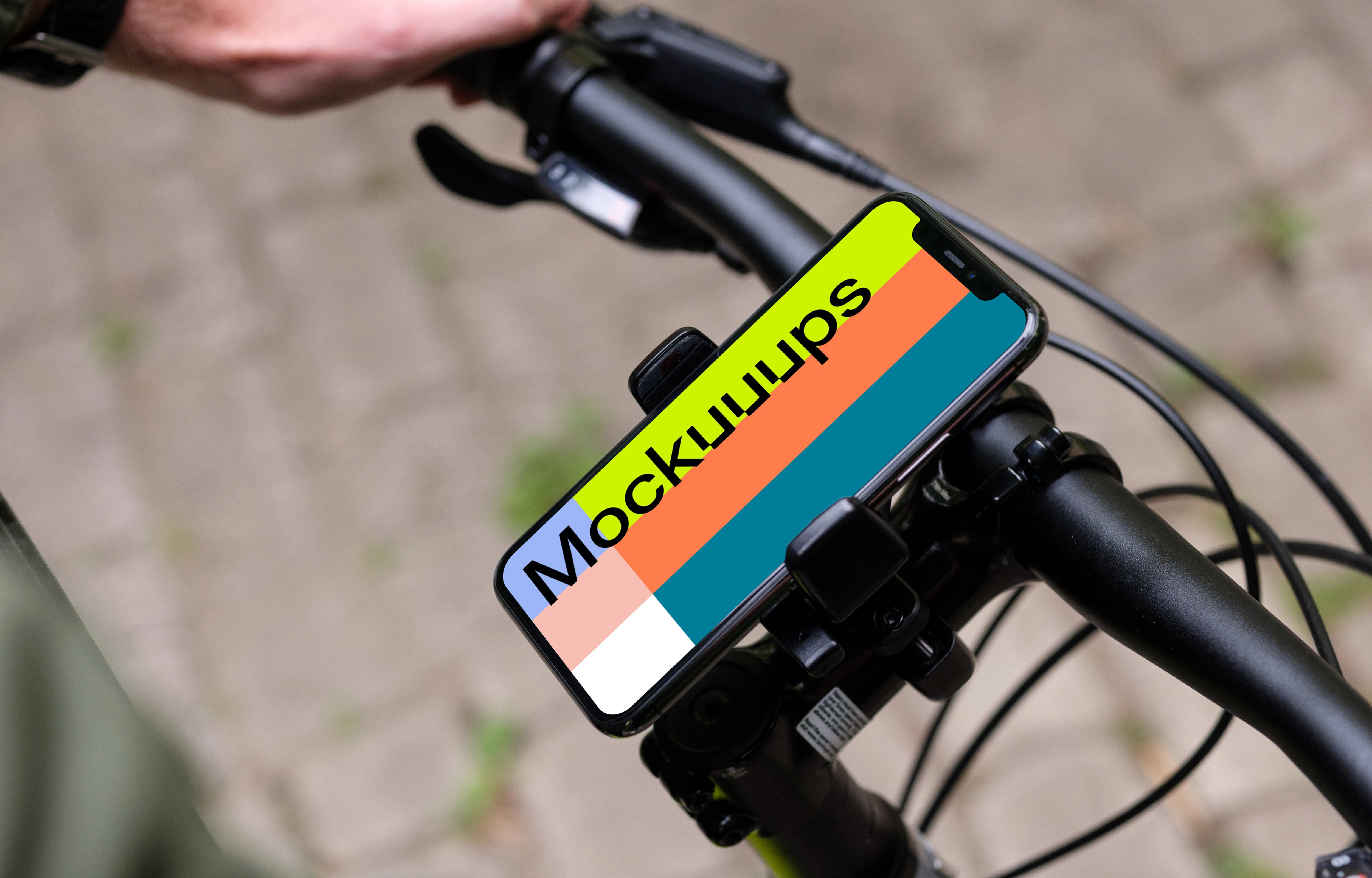 Side view of riding a bike with iPhone 11 Pro mockup in bike mount