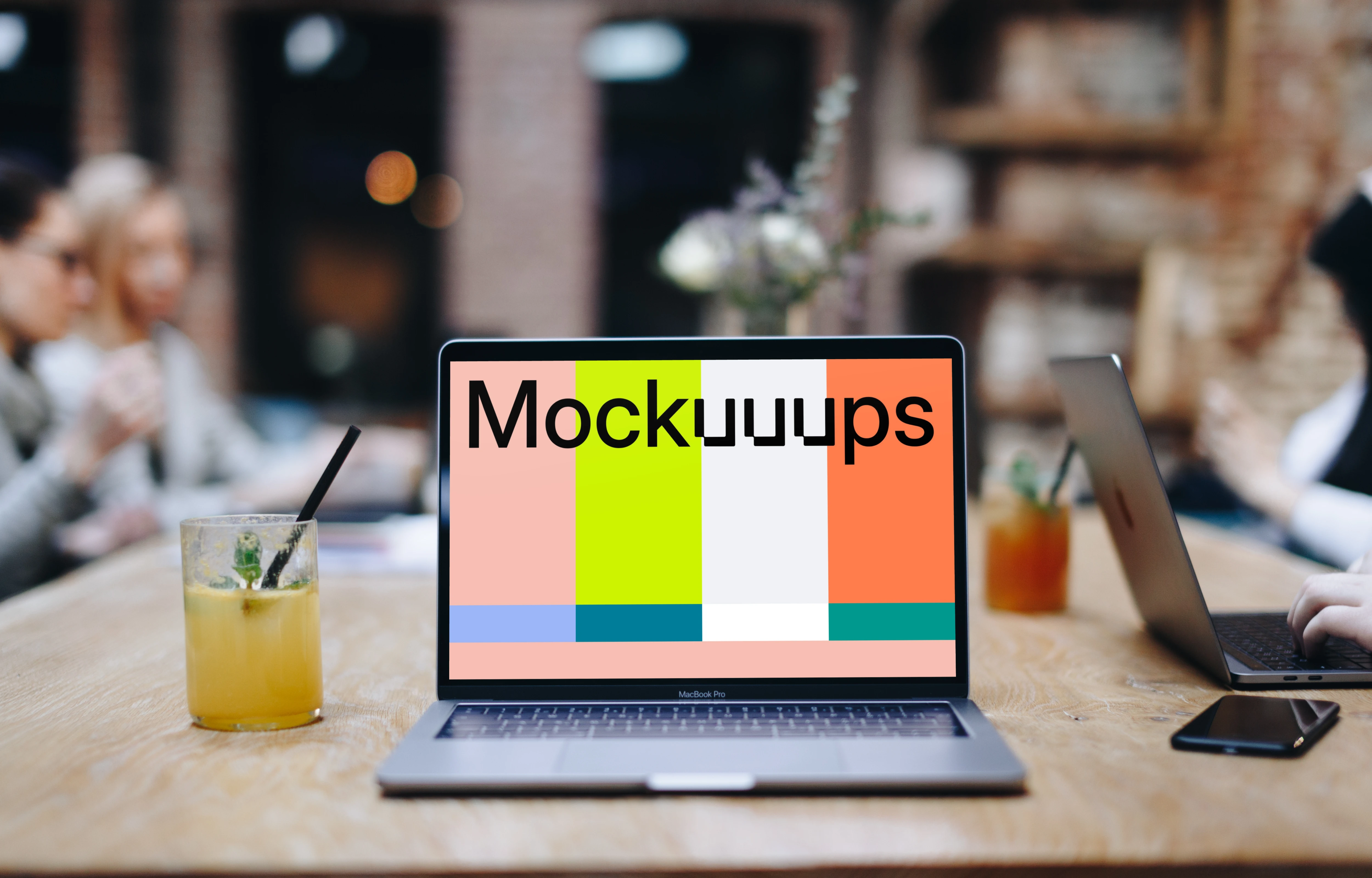 Front view mockup of Macbook Pro in the coffee