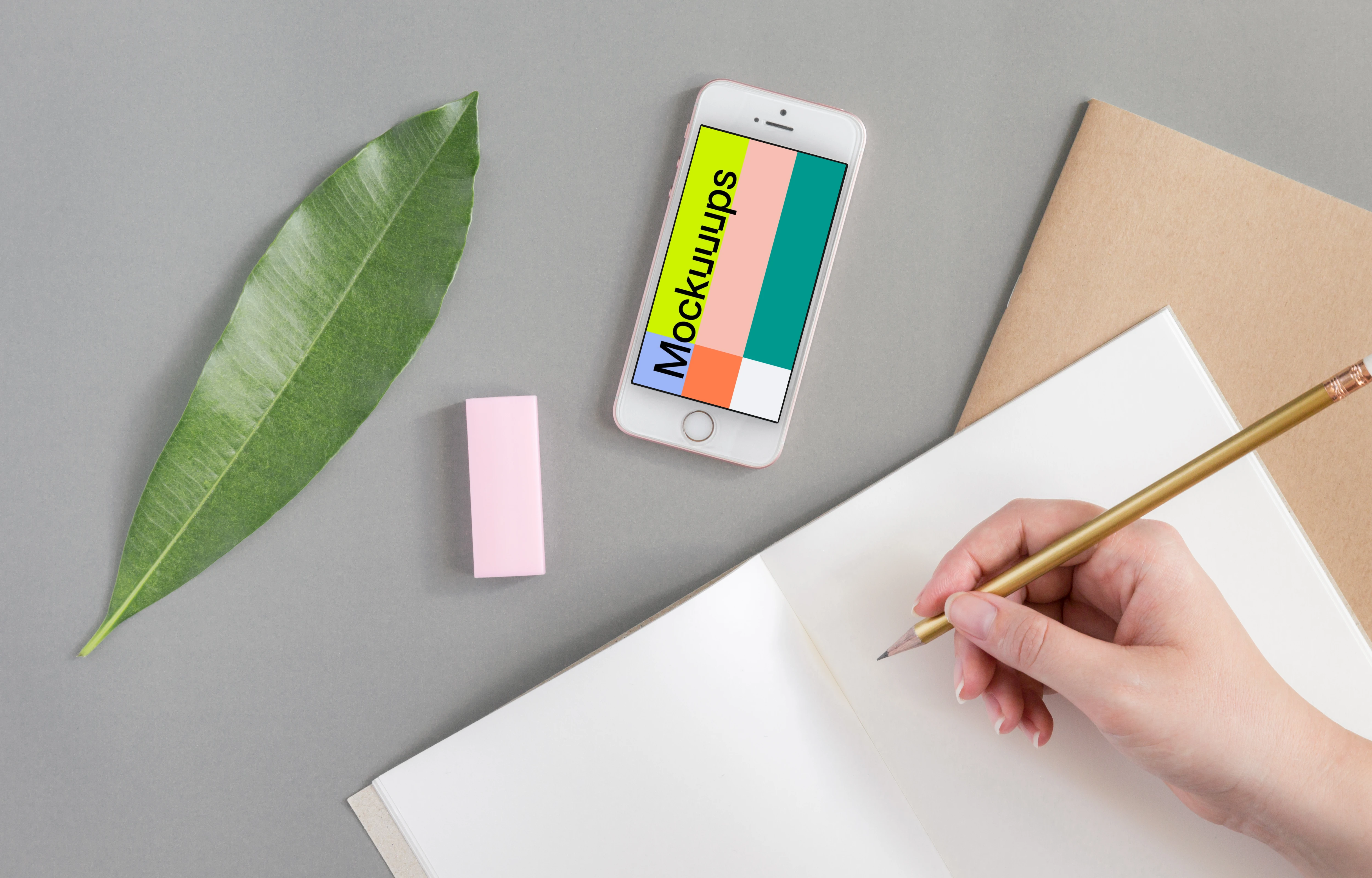 iPhone SE mockup next to the journal