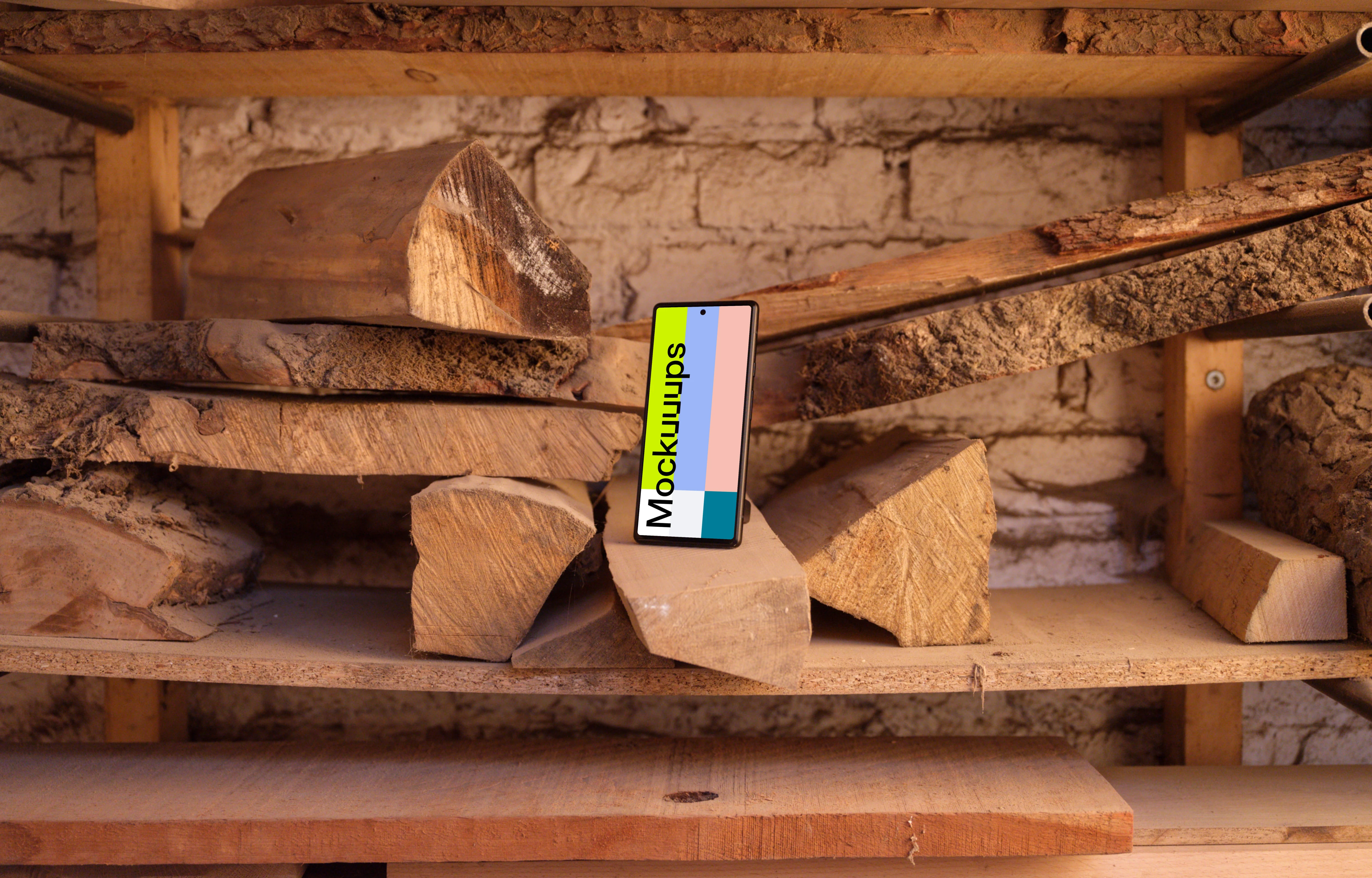 Google Pixel 6 mockup in wooden environment