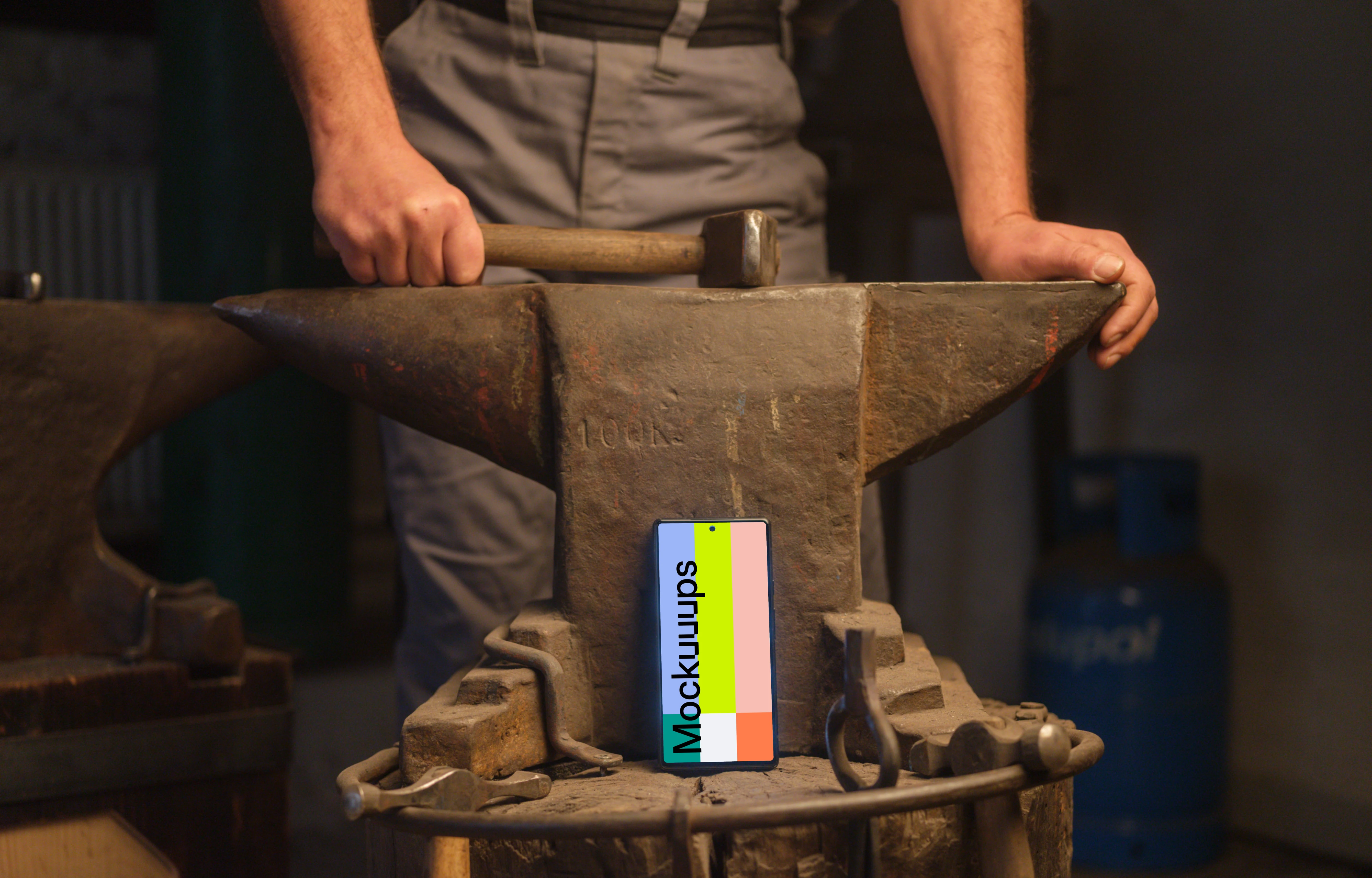 Google Pixel mockup in workshop 