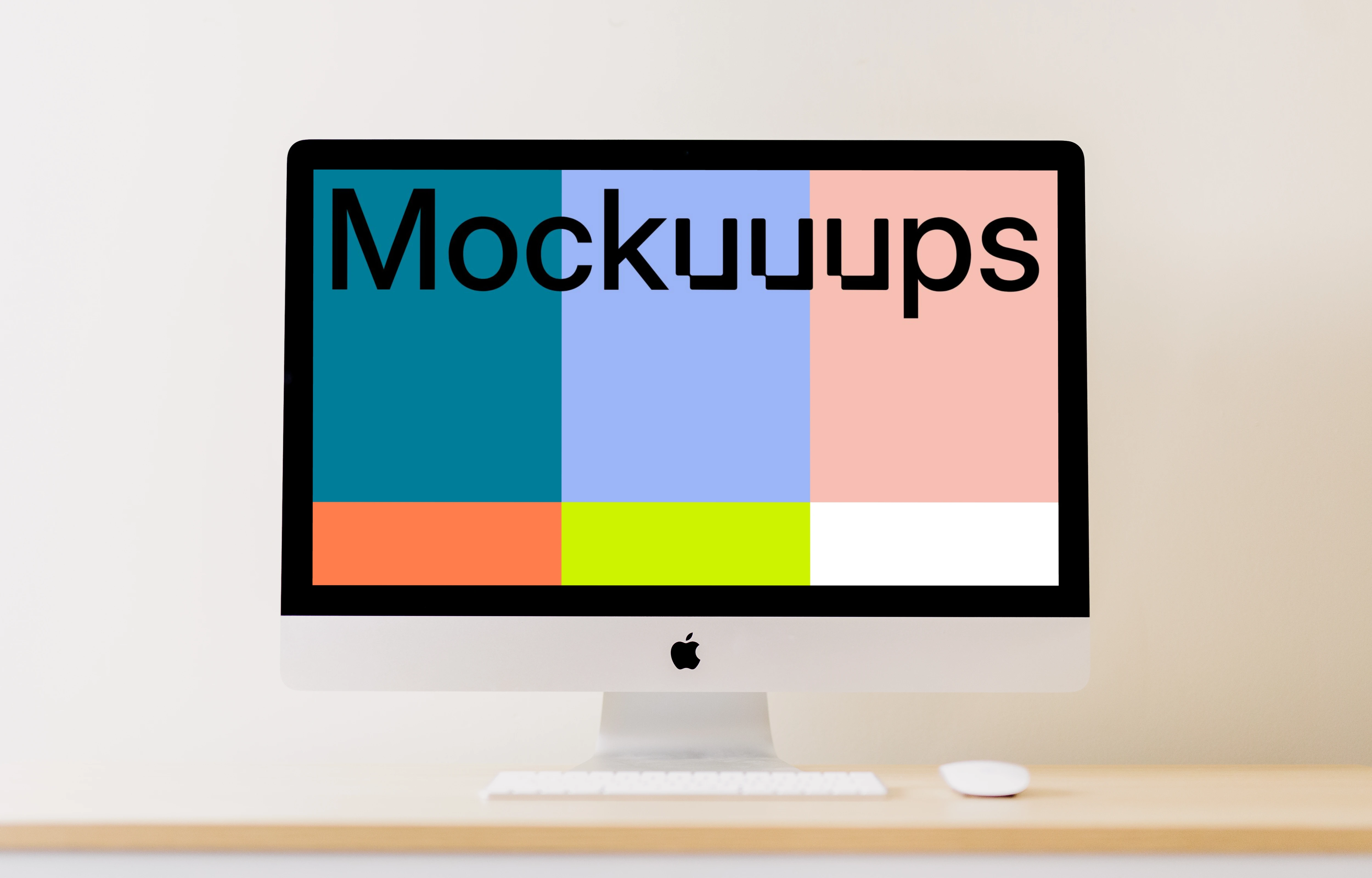 iMac mockup on a table with mouse