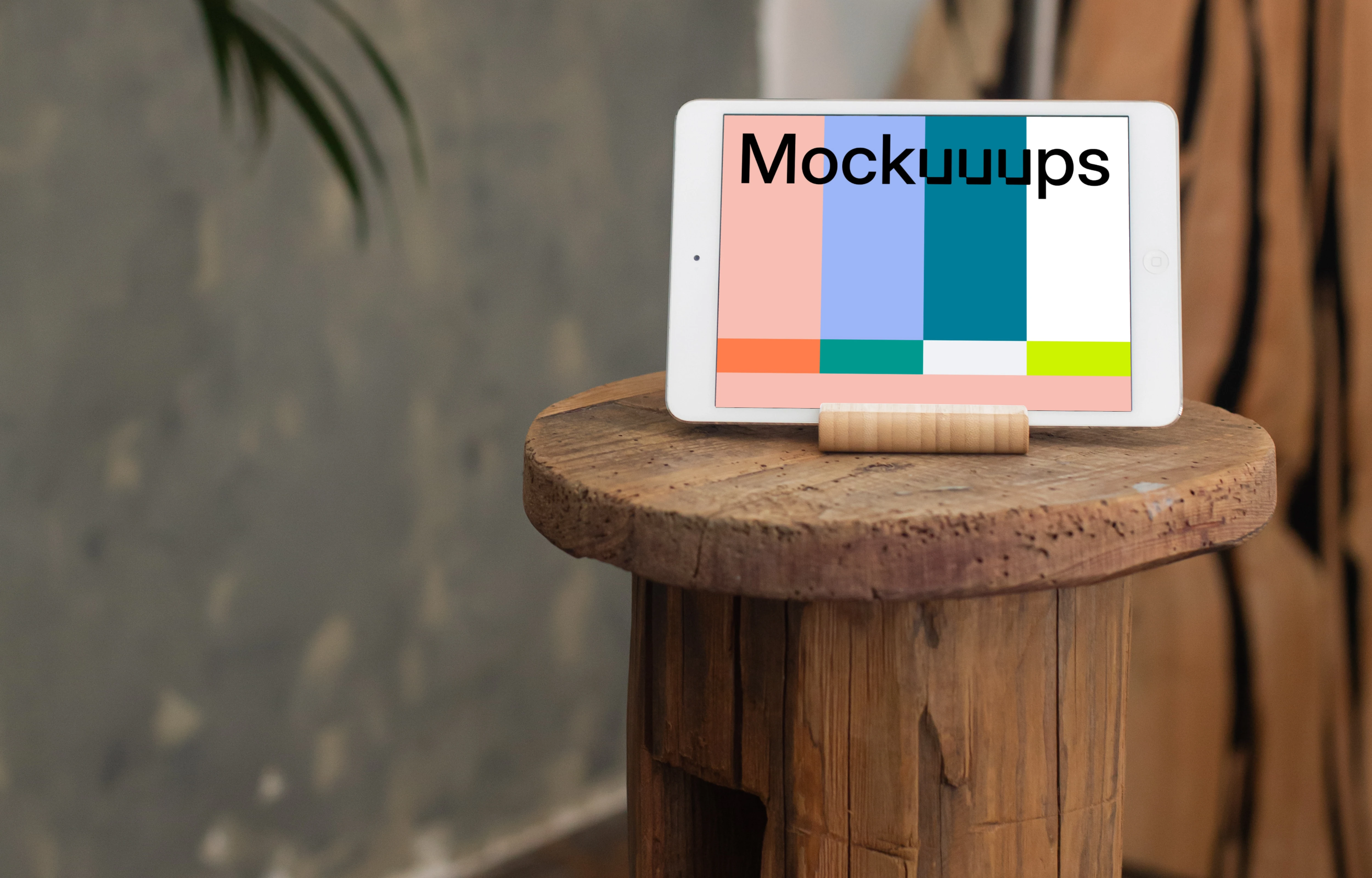 iPad Mini mockup on a wooden stool