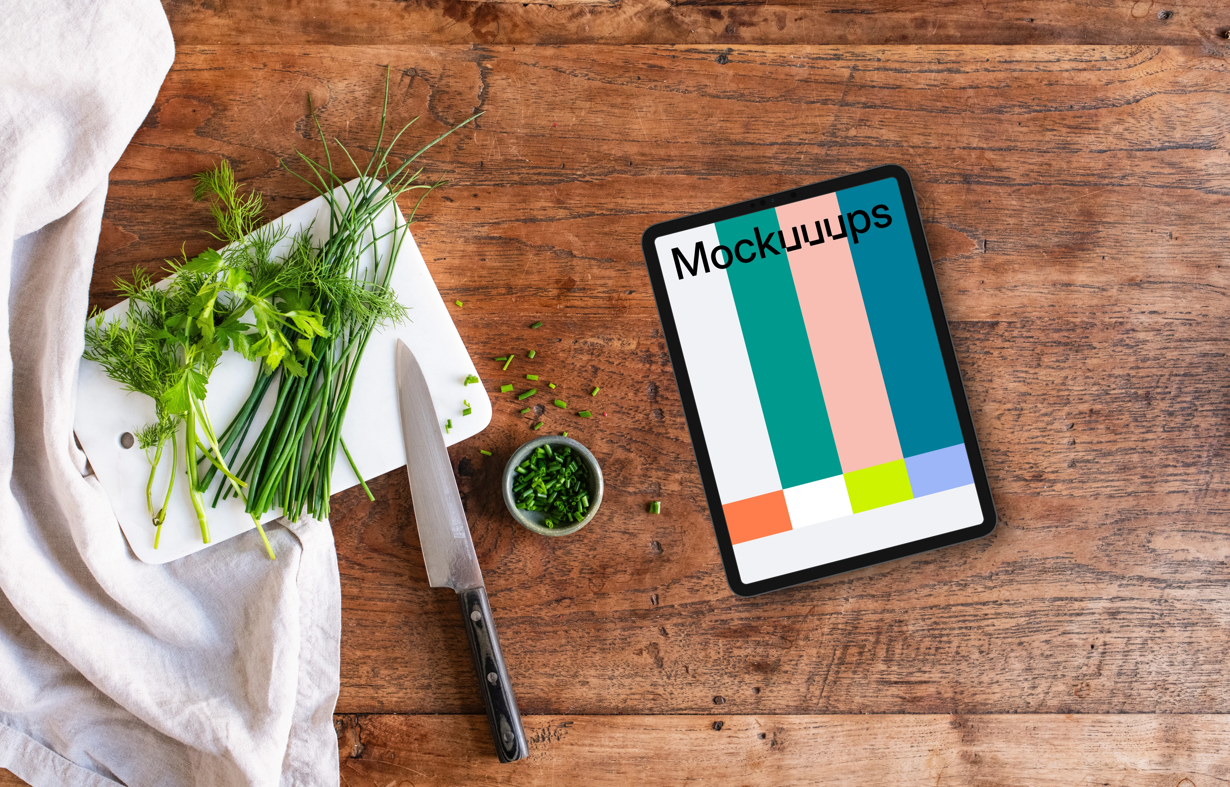 iPad mockup on the kitchen countertop