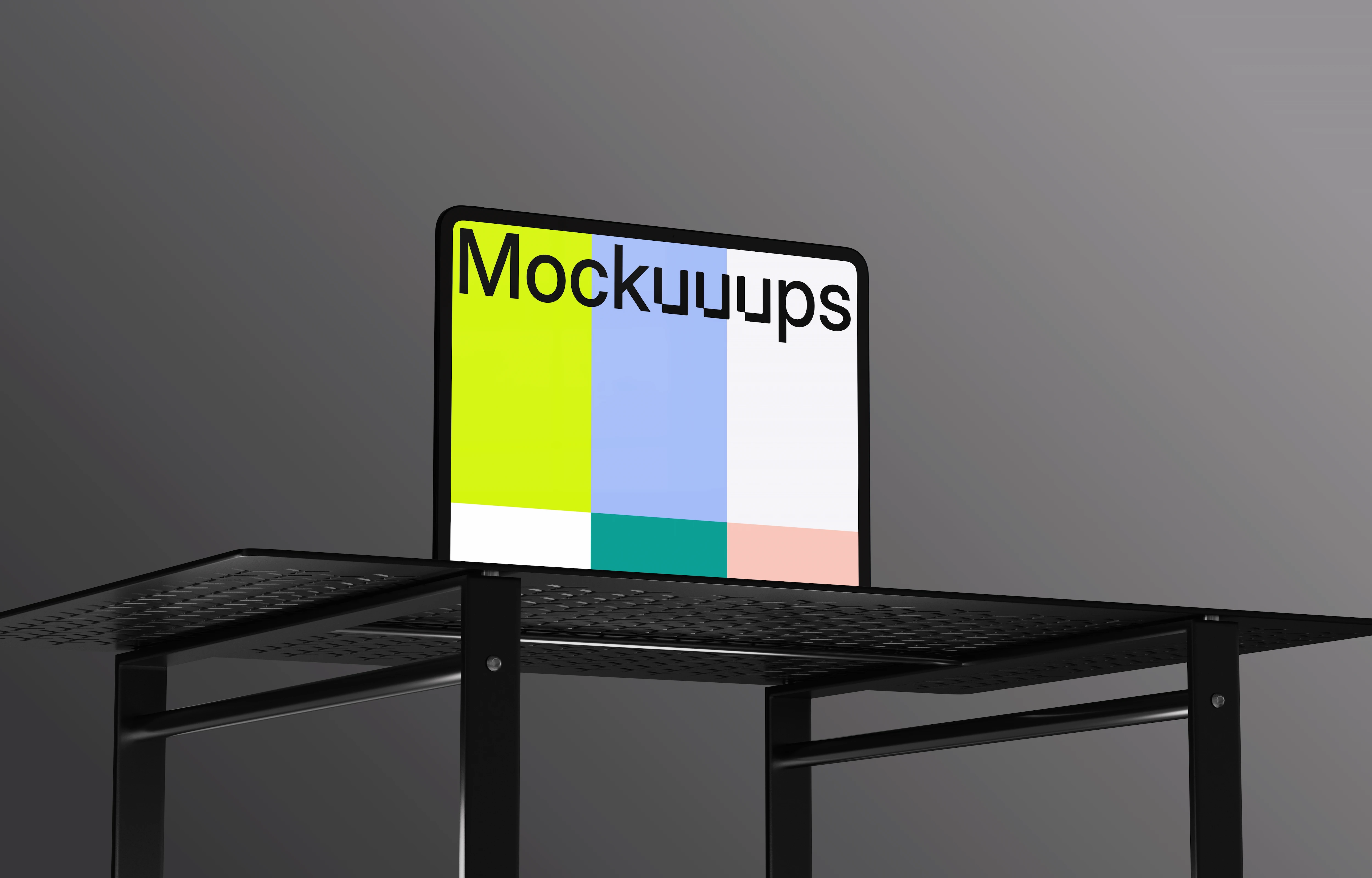 iPad Pro 13-inch mockup on a metal table with gray background