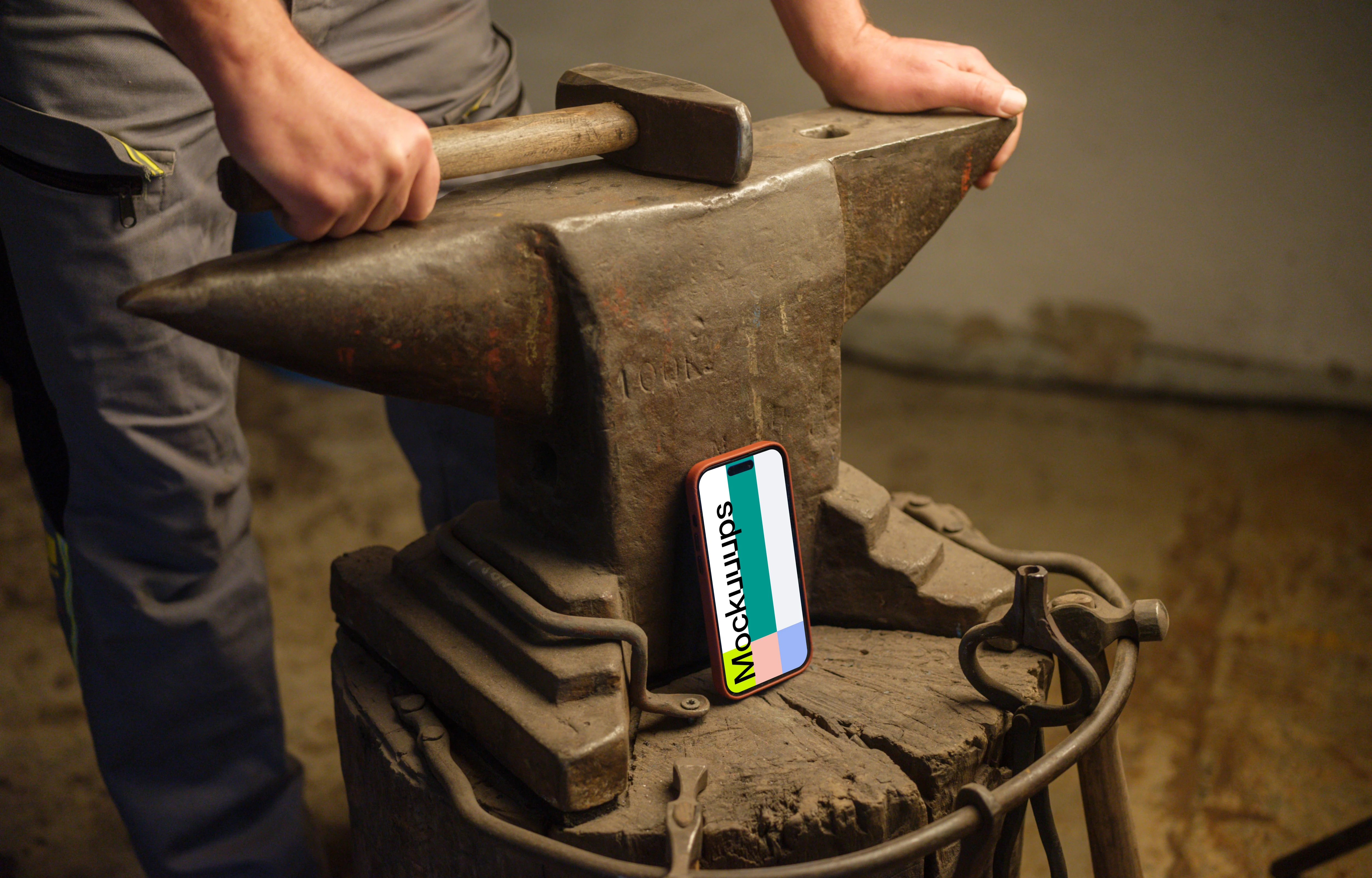 iPhone 14 Pro mockup in workshop