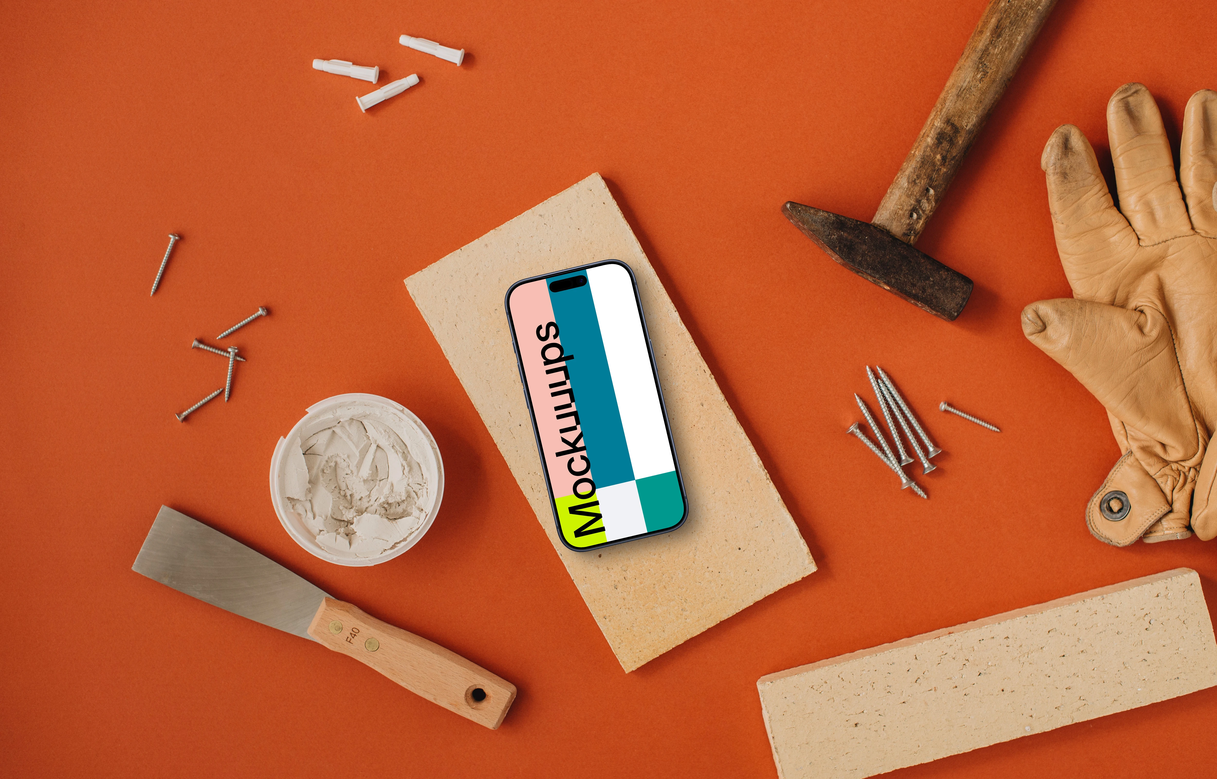 iPhone mockup with workshop tools
