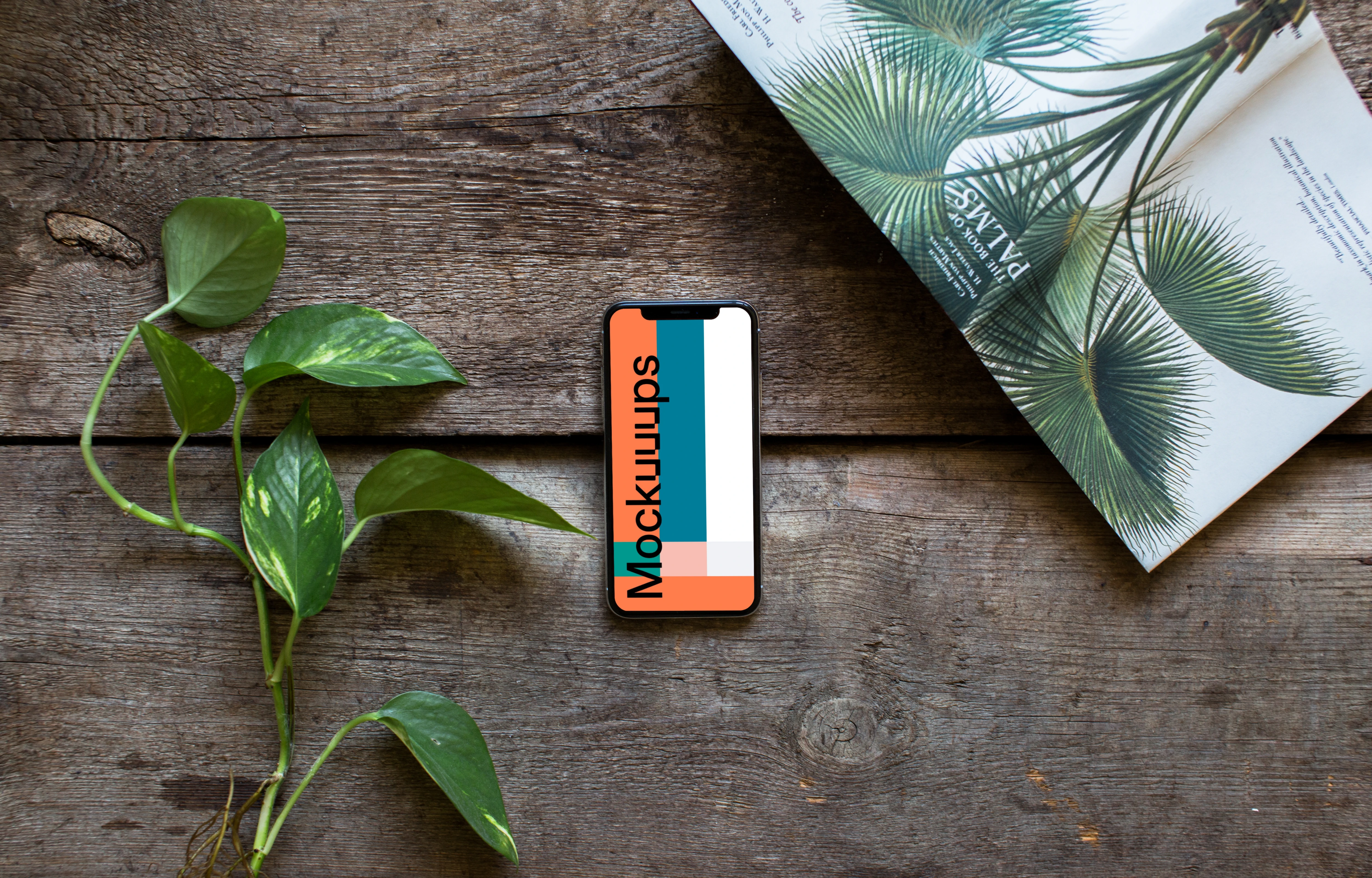 iPhone XS mockup with a book about plants