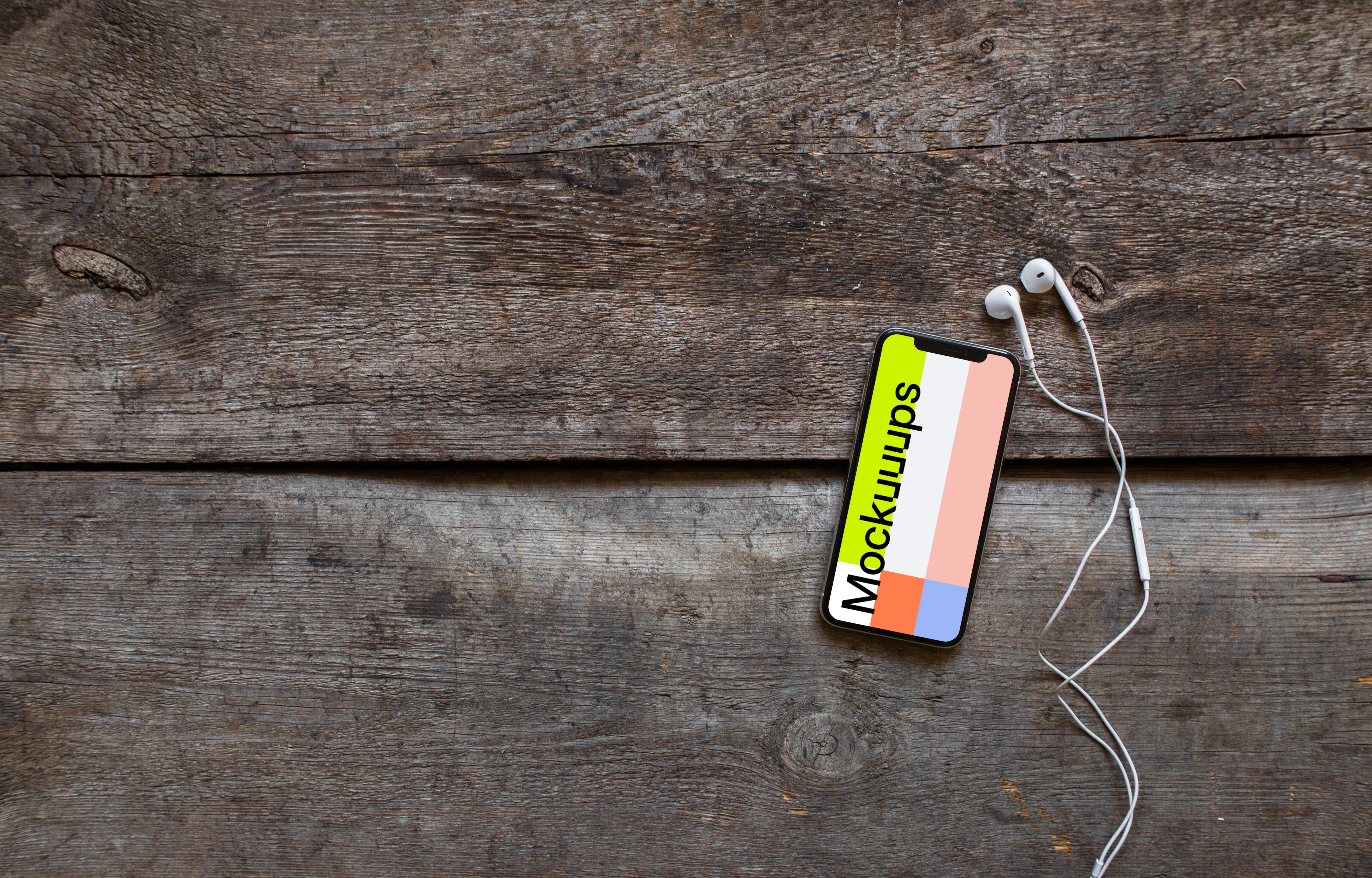 iPhone XS mockup with earphones