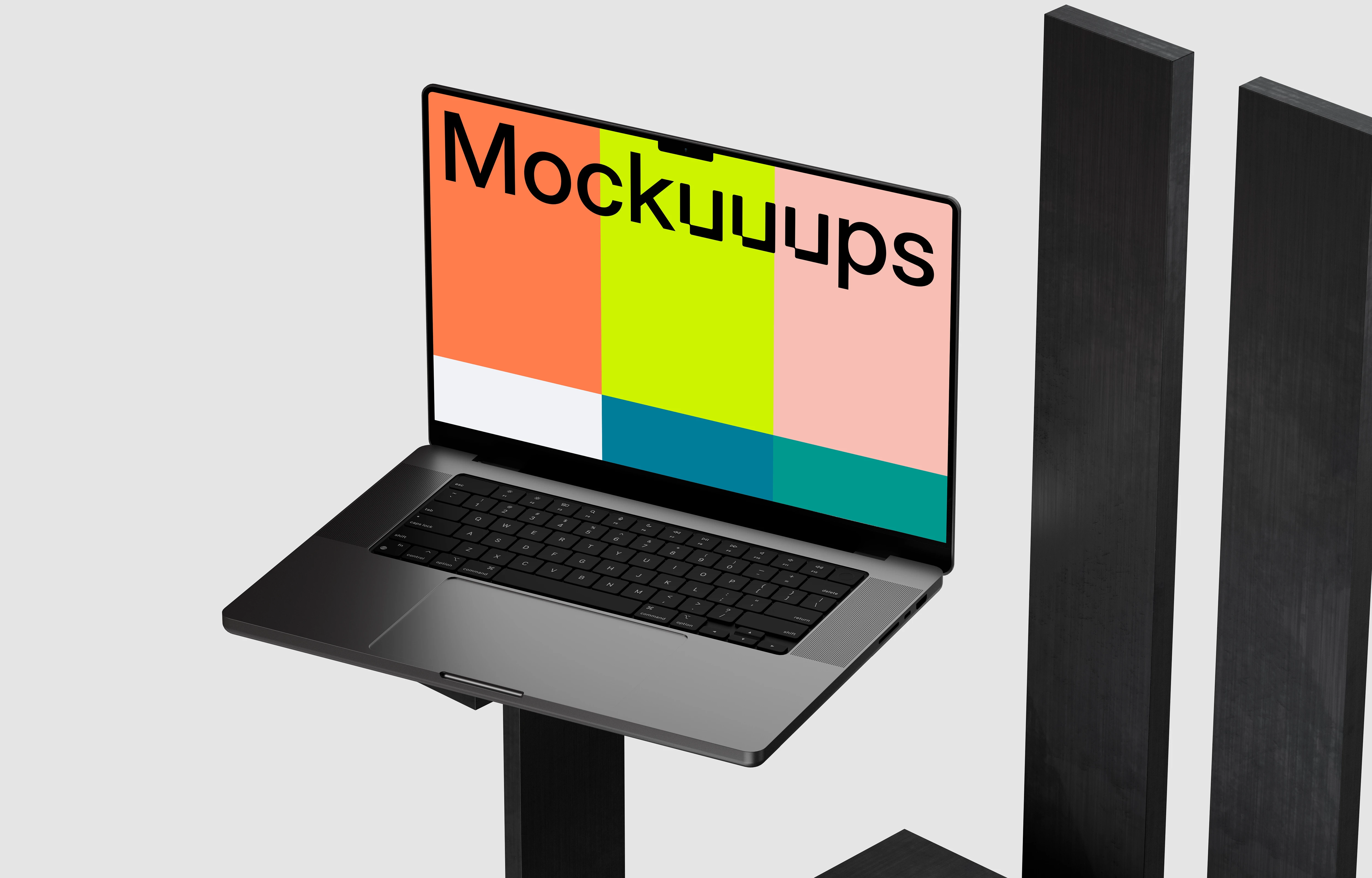 MacBook Pro 14" mockup on a modern black stand