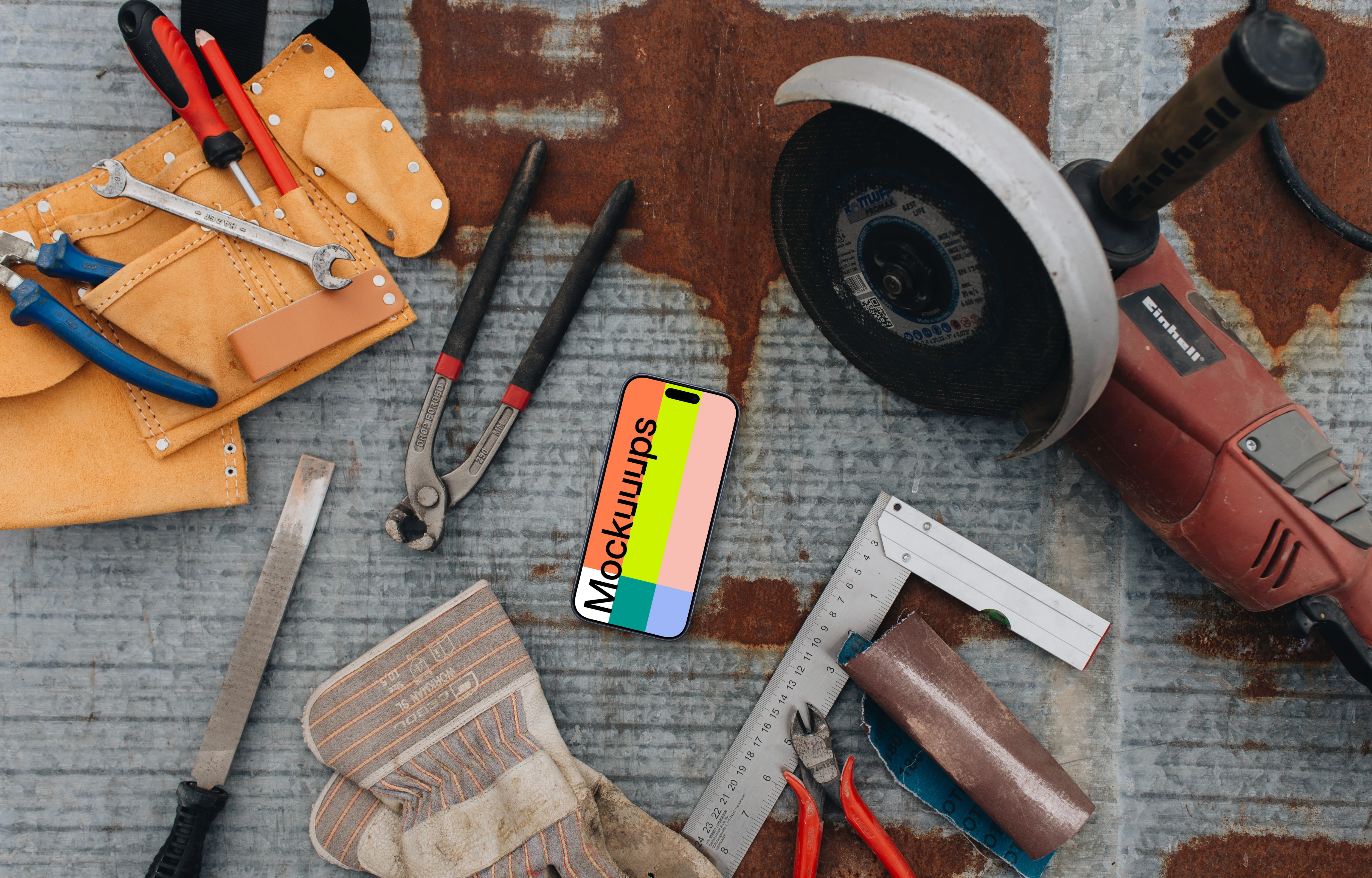 Workshop space with an iPhone mockup