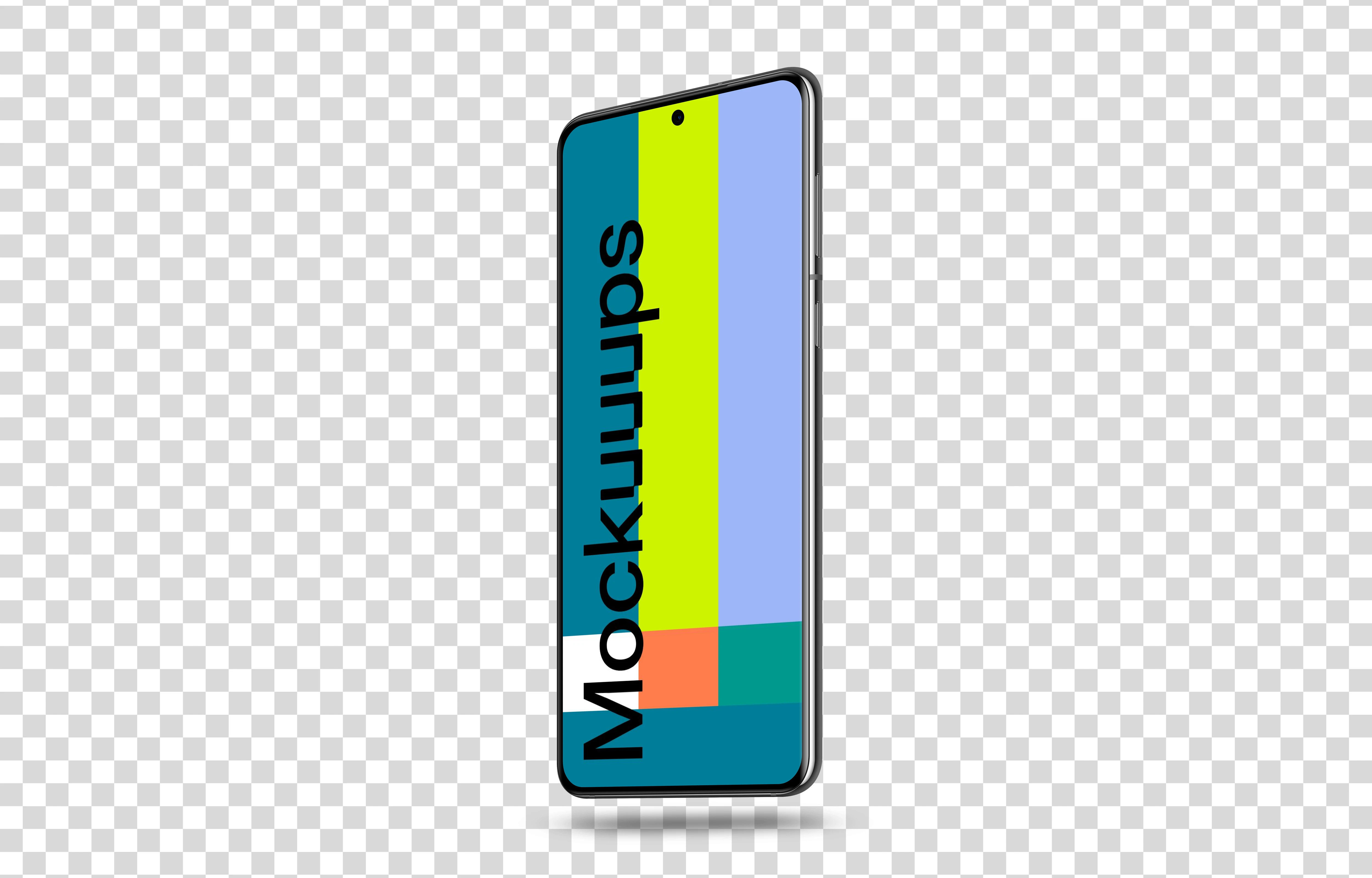 Samsung Galaxy S21 Mockup (Perspective Stand Right - Floating Shadow)