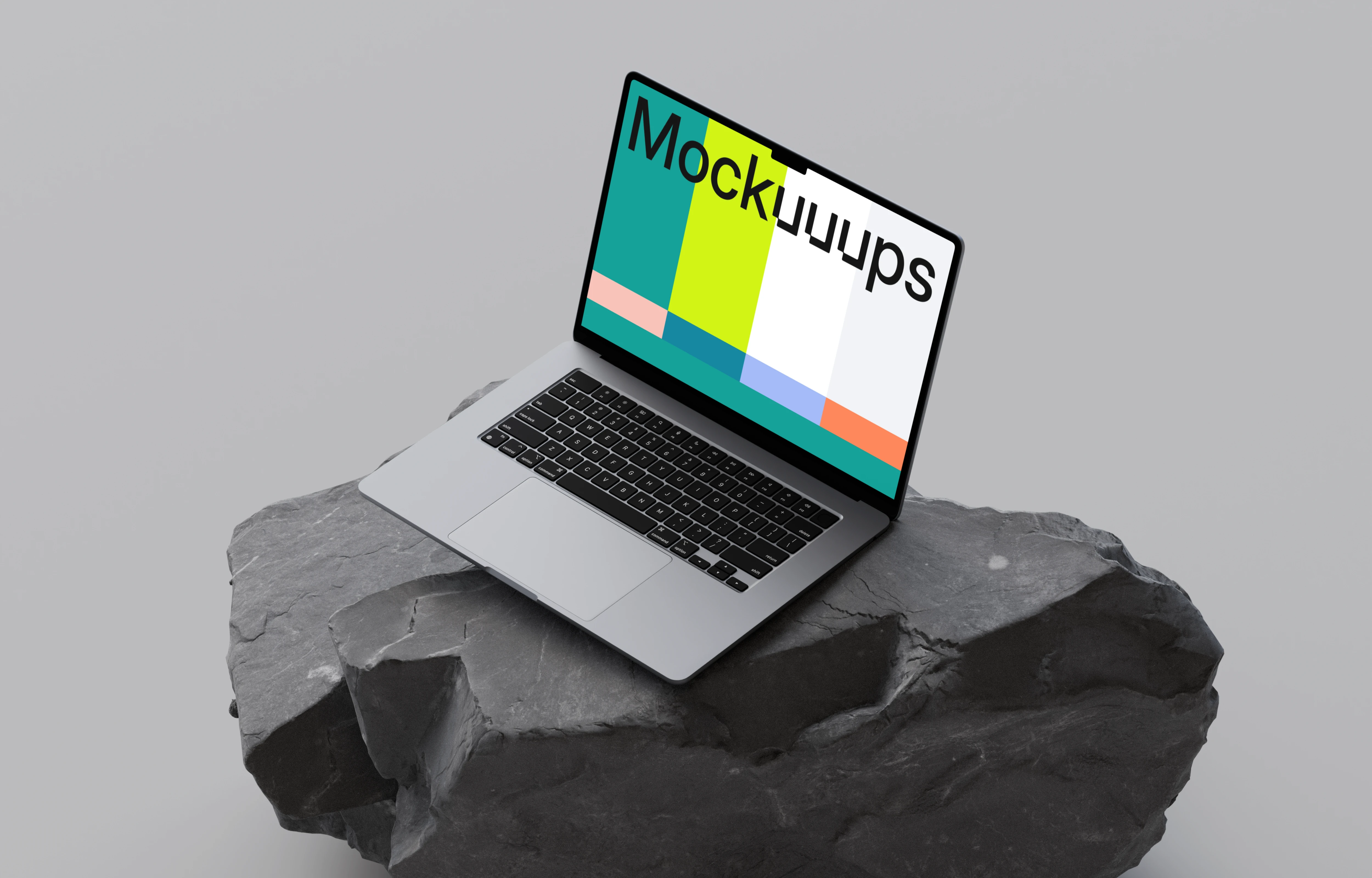 MacBook Air 15-inch mockup on a gray rock surface