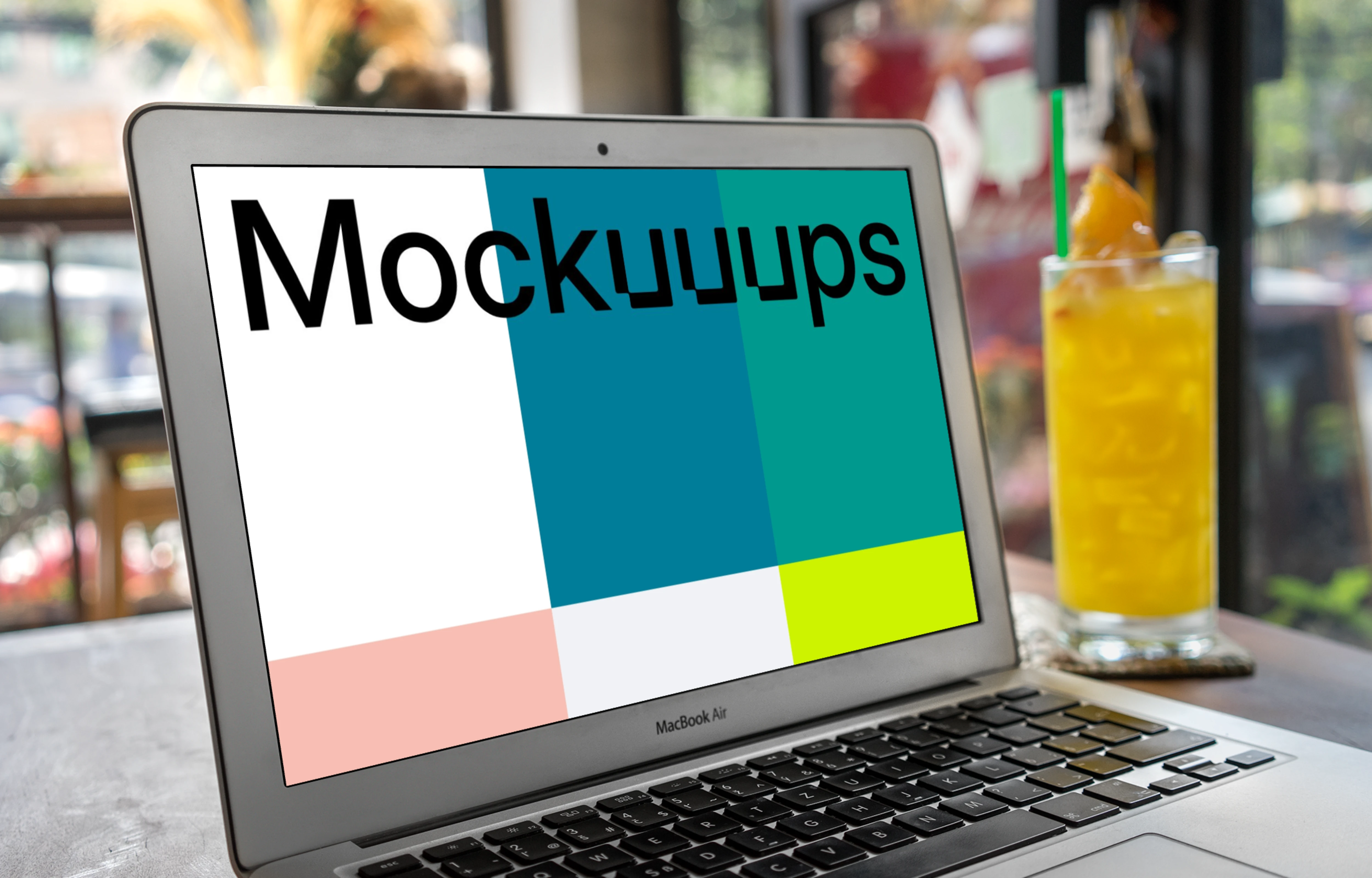 MacBook Air mockup at coffee