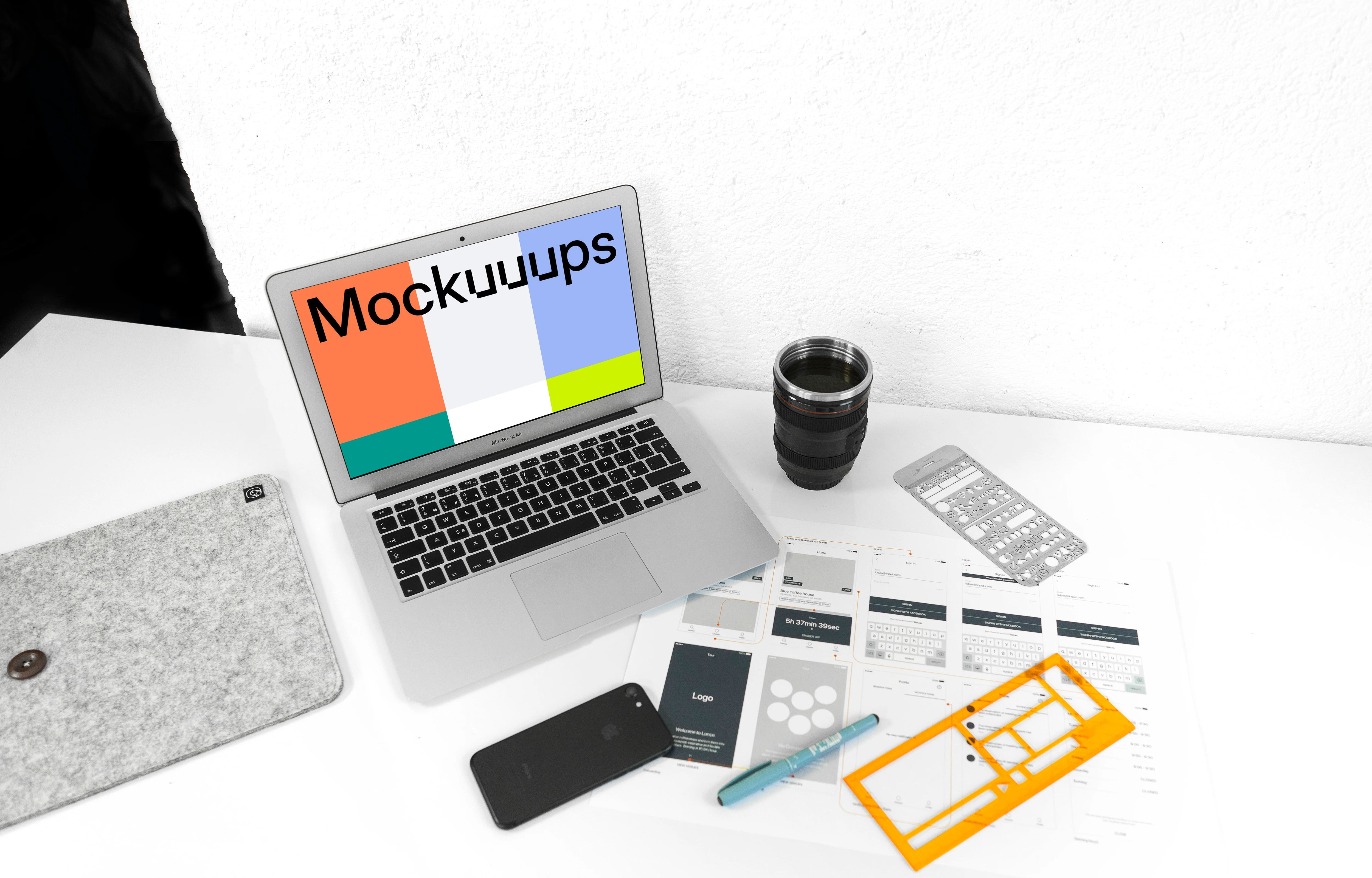 Macbook Air mockup on working desk