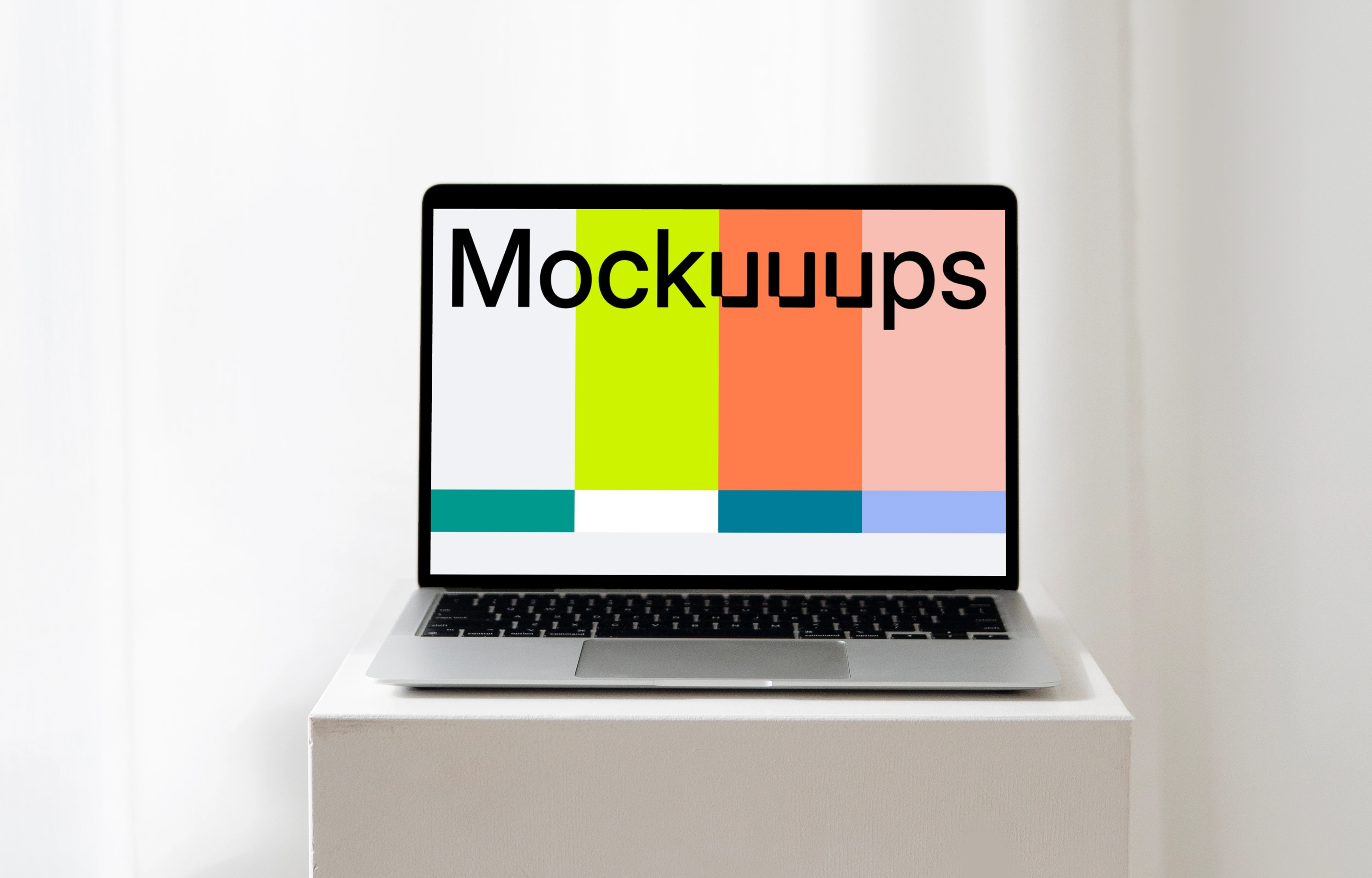 MacBook mockup on a white table in an all white background