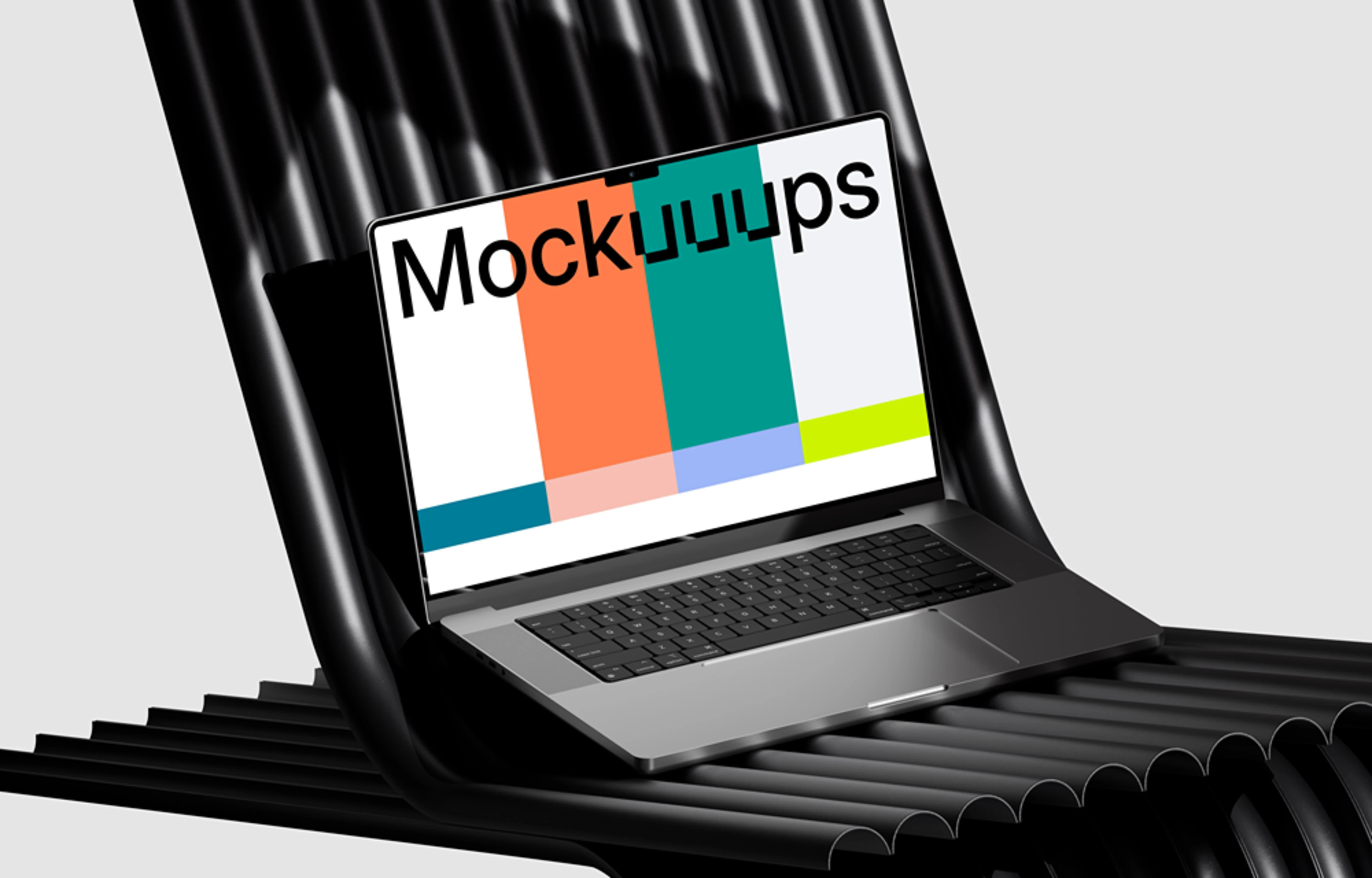 MacBook Pro 14 inch mockup on black ribbed surface