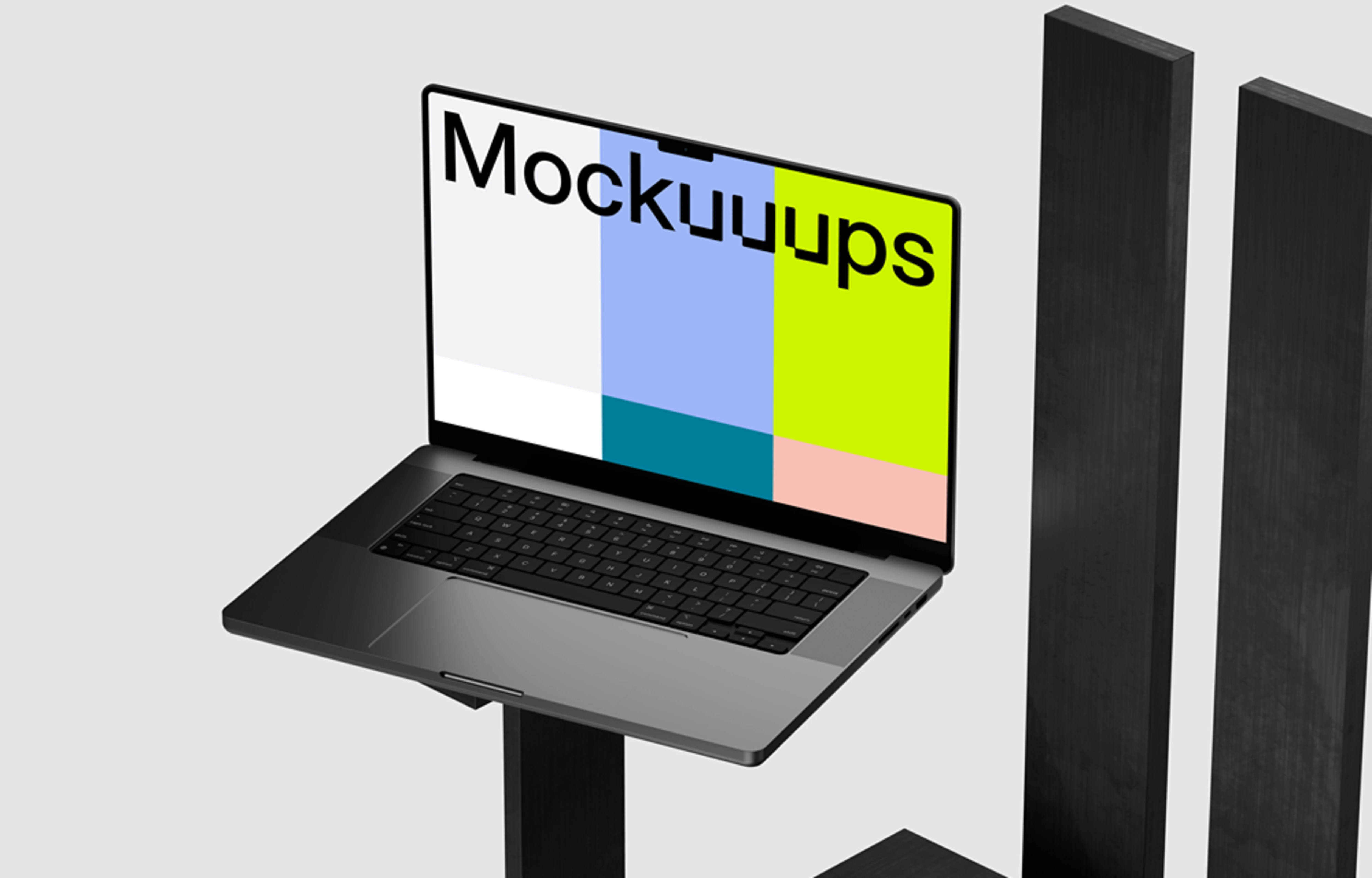 MacBook Pro 14" mockup on a modern black stand