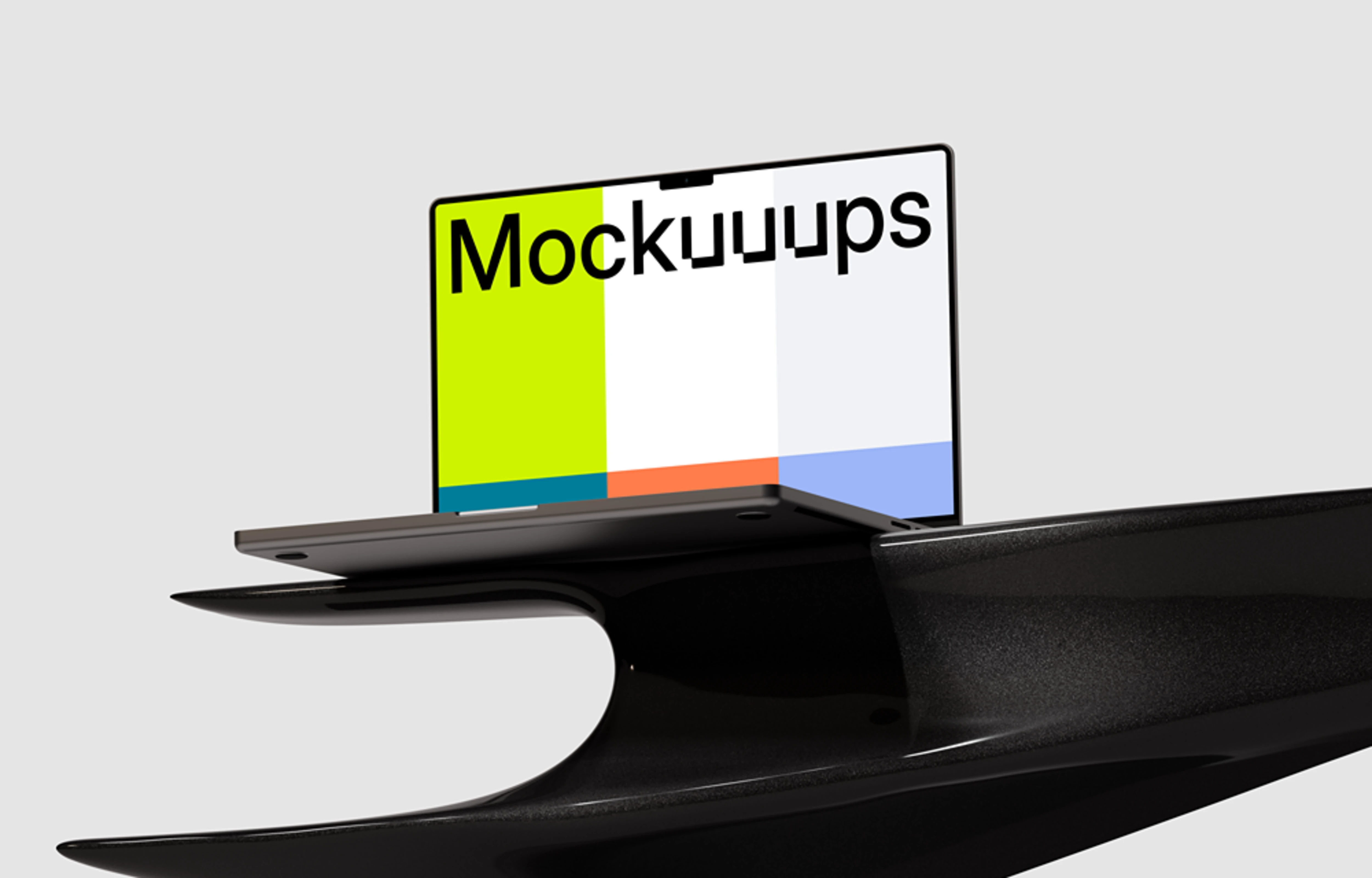 MacBook Pro 14" mockup on a sleek black platform