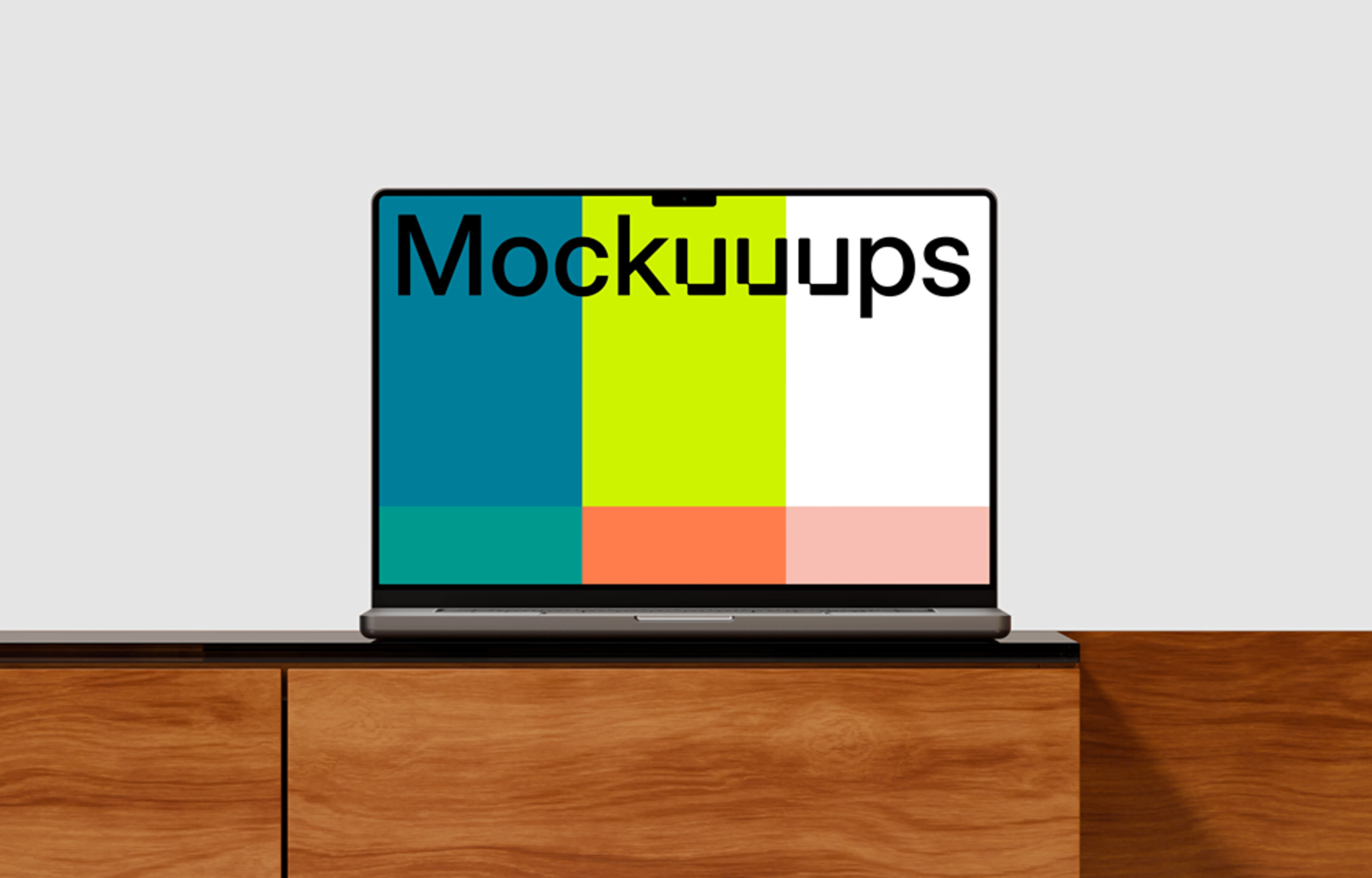 MacBook Pro 14" mockup on wooden desk