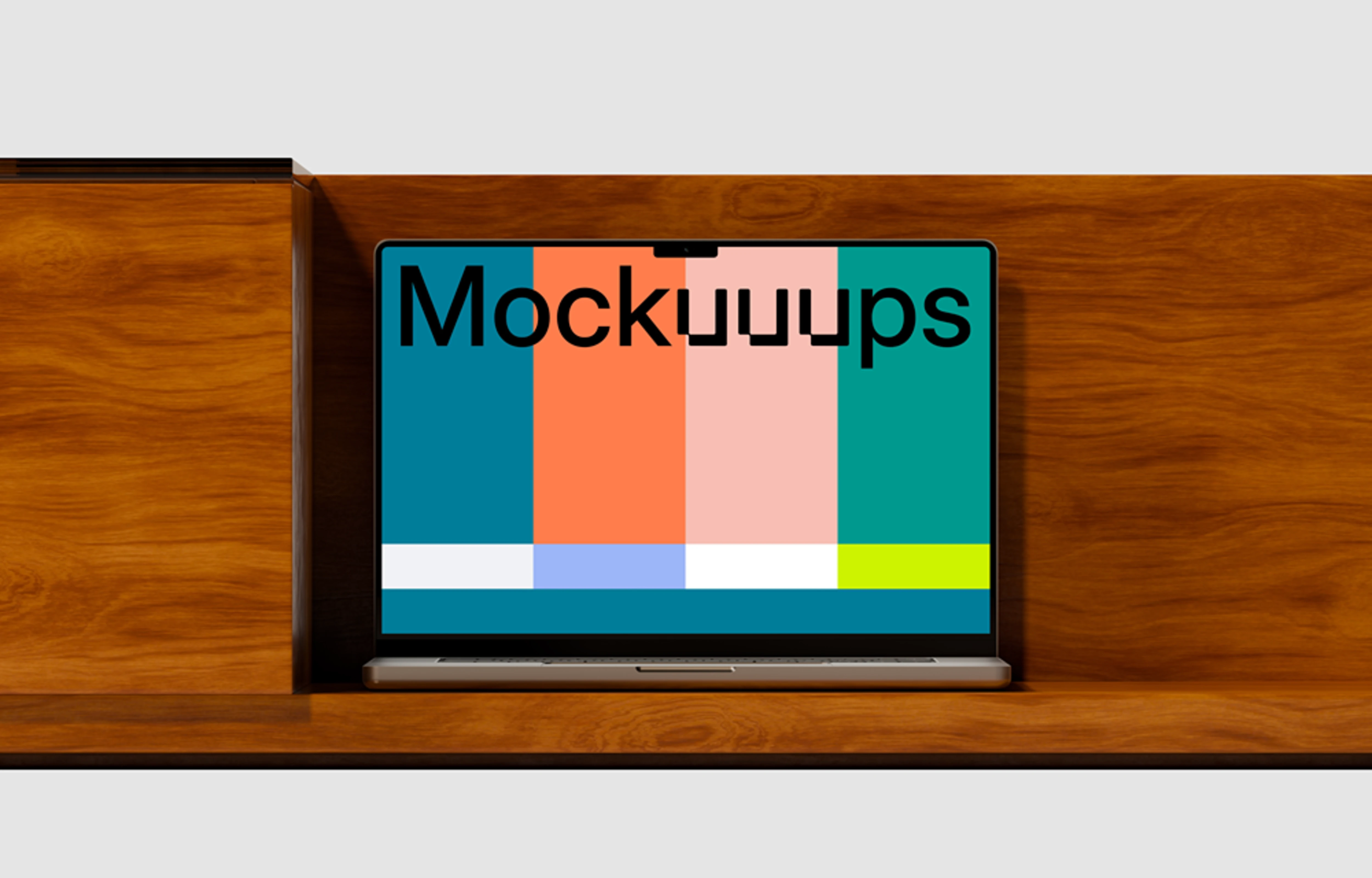 MacBook Pro mockup on a wooden shelf
