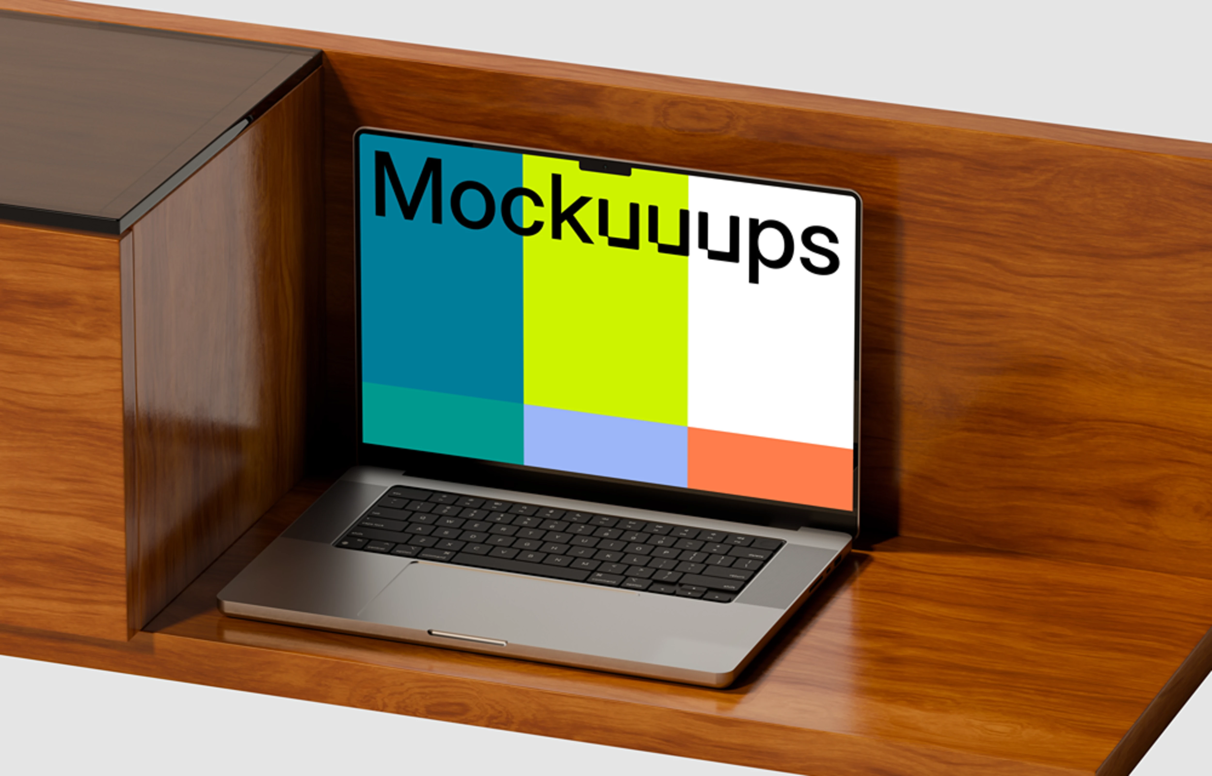 MacBook Pro mockup on a wooden surface