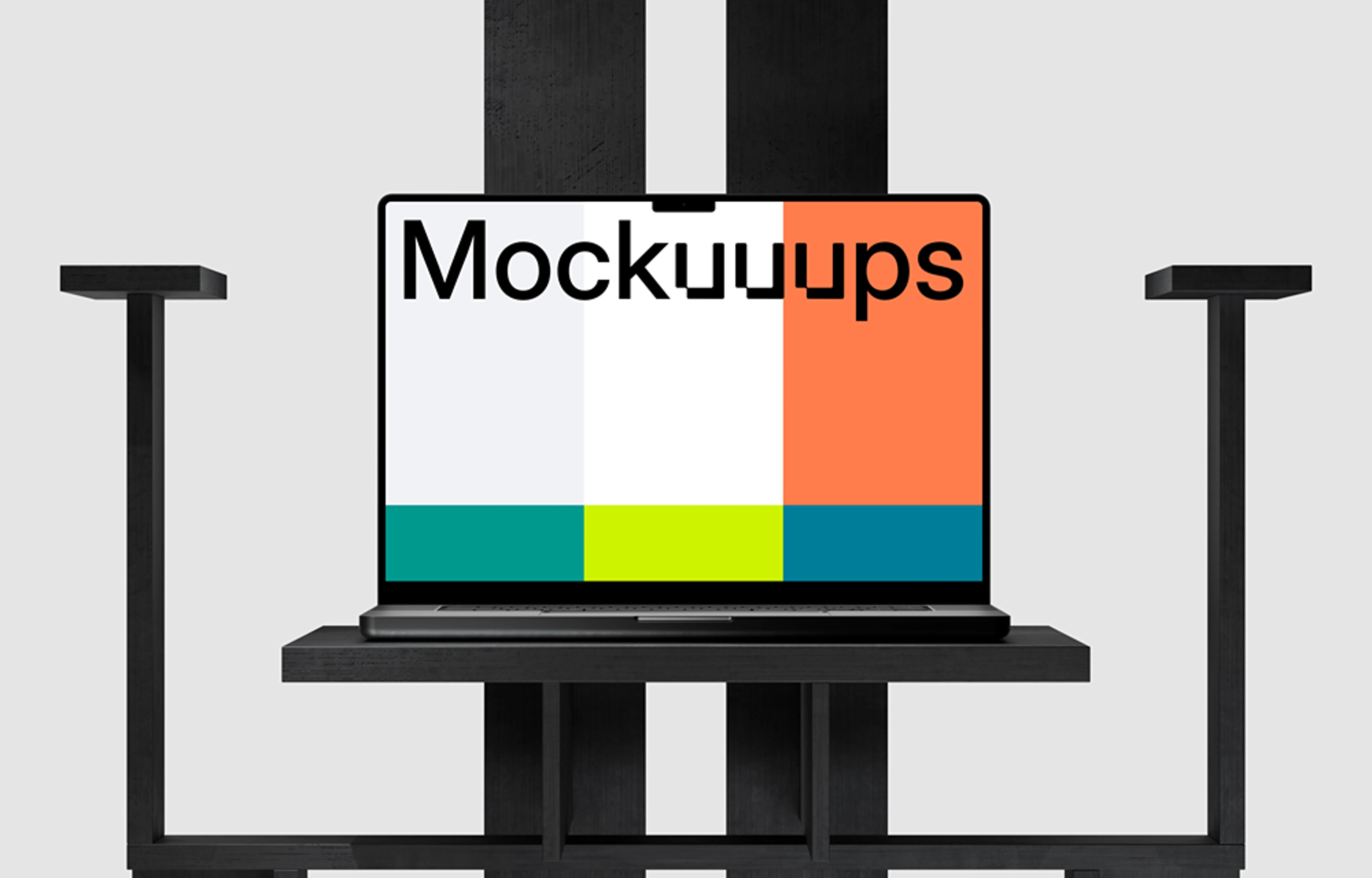 MacBook Pro mockup on minimalist black stand