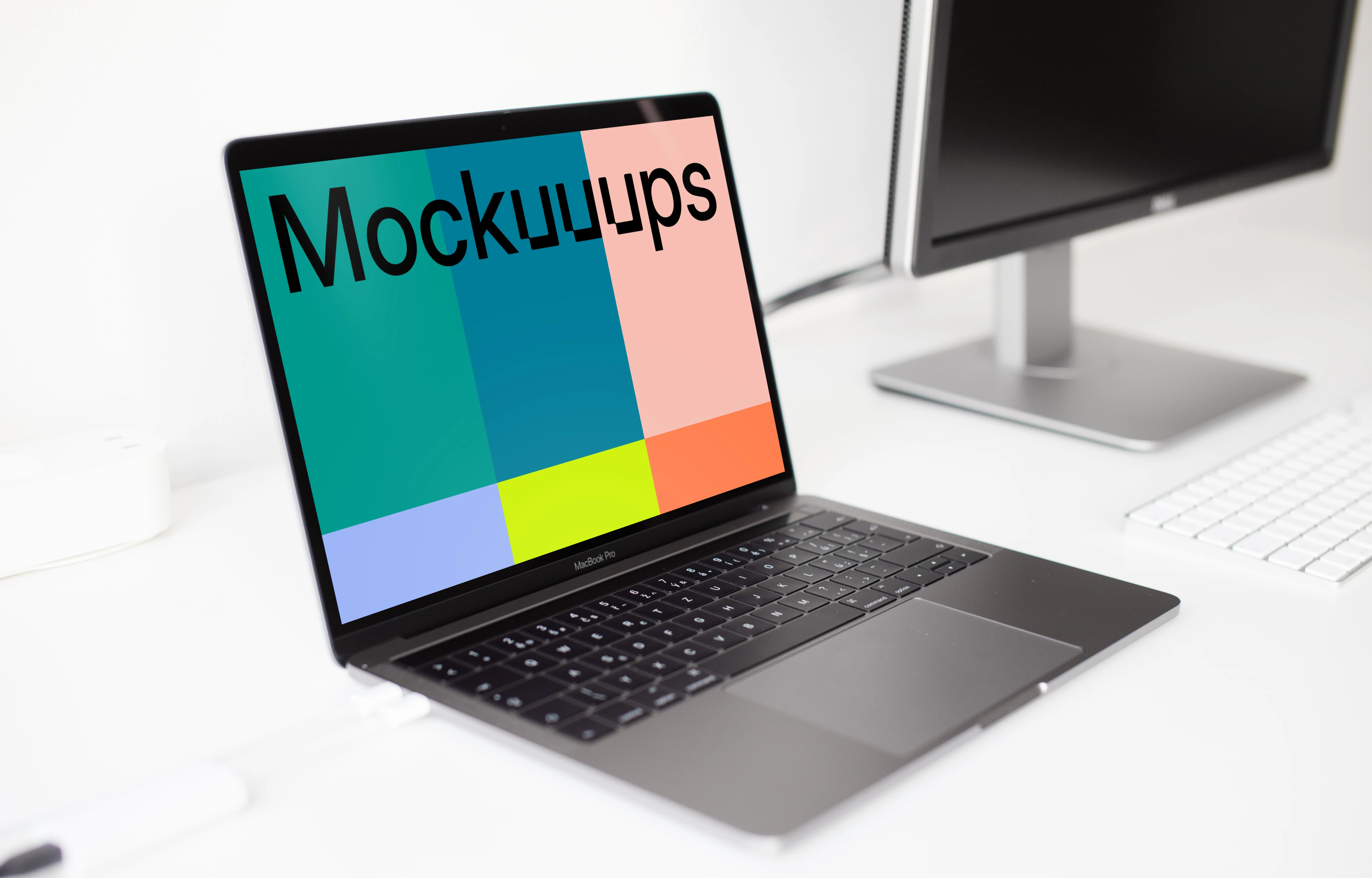 Macbook Pro mockup on the white table