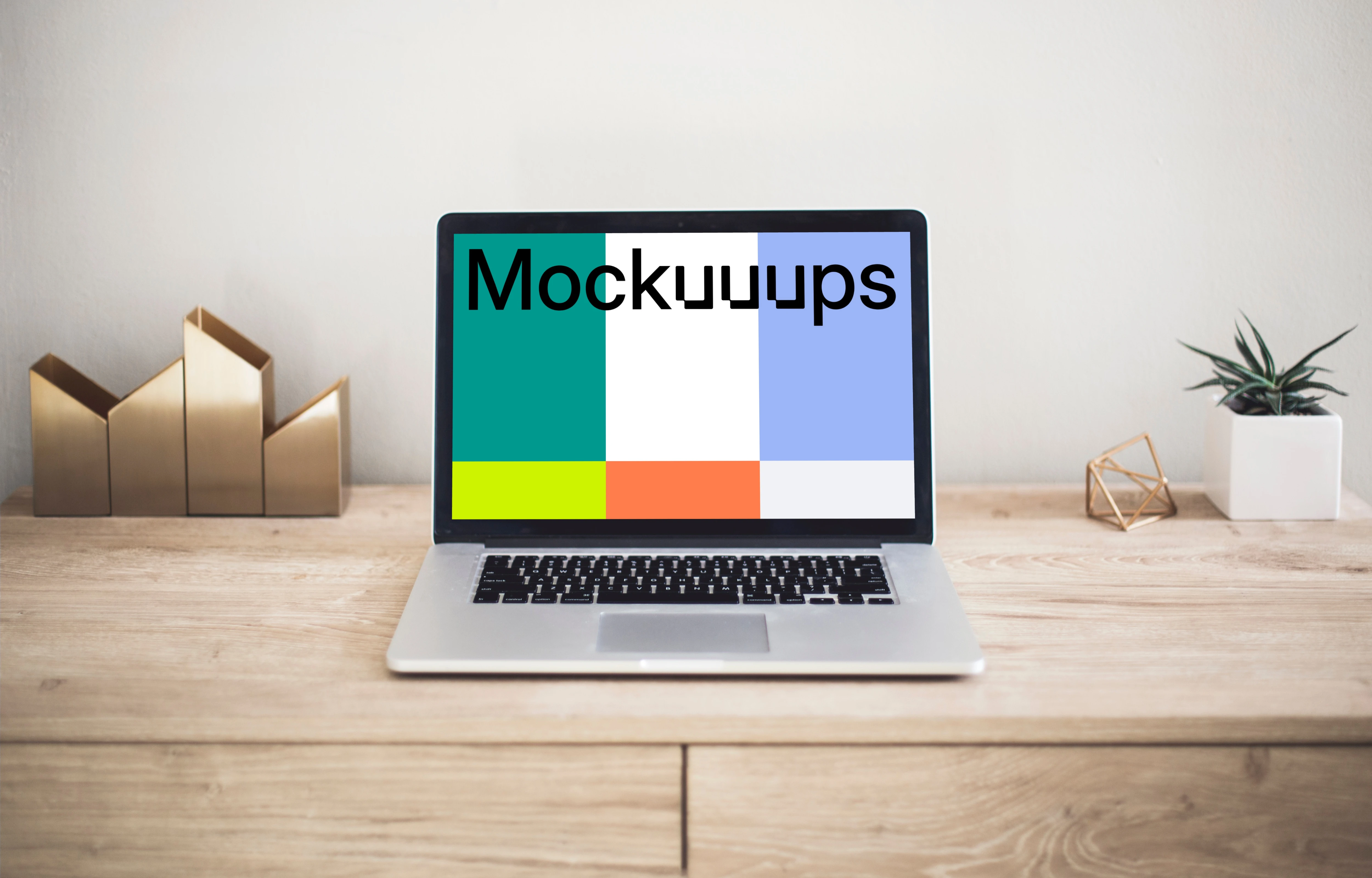 Macbook Pro mockup on wooden closet