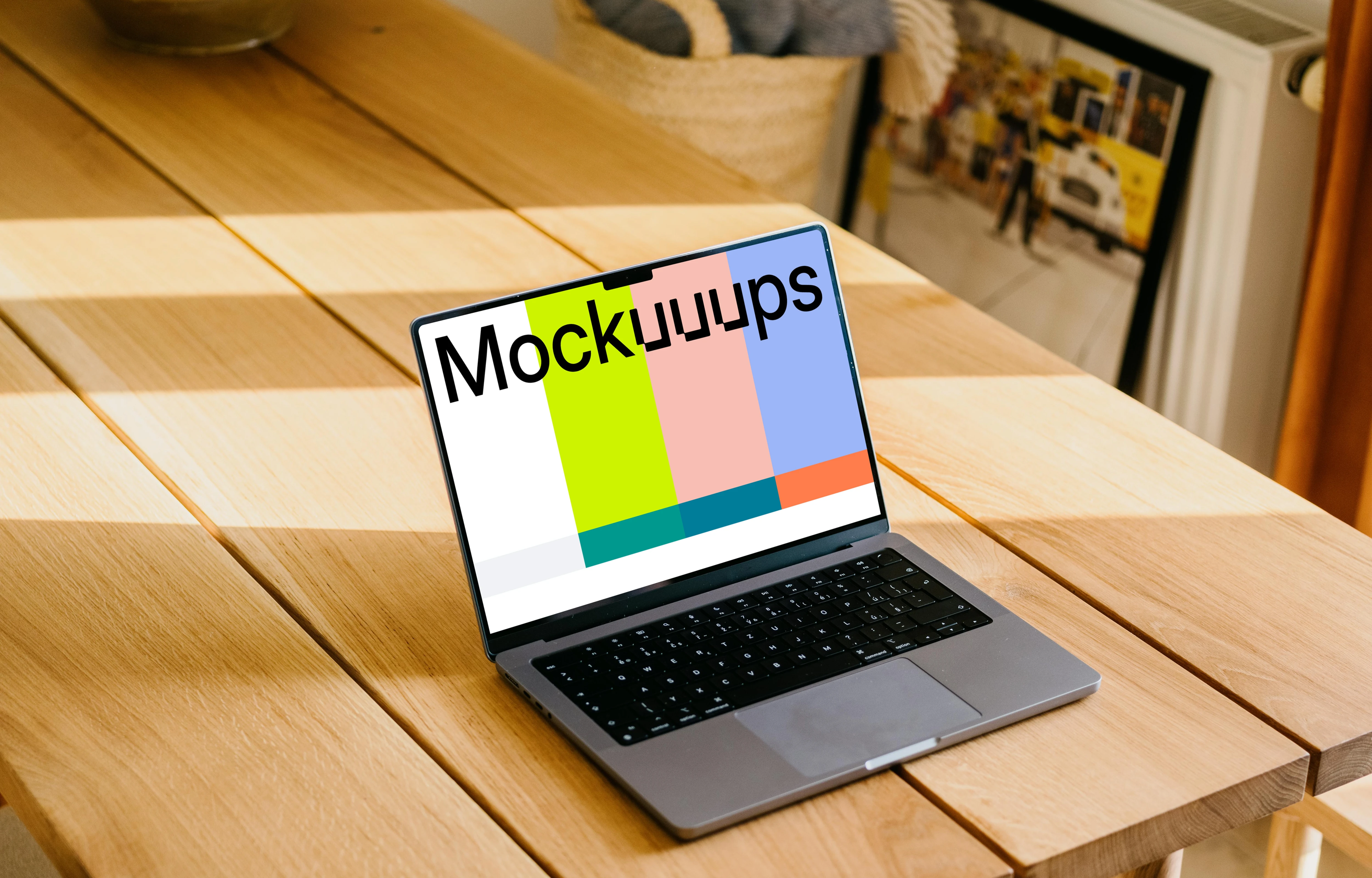 MacBook Pro mockup opened up on a table