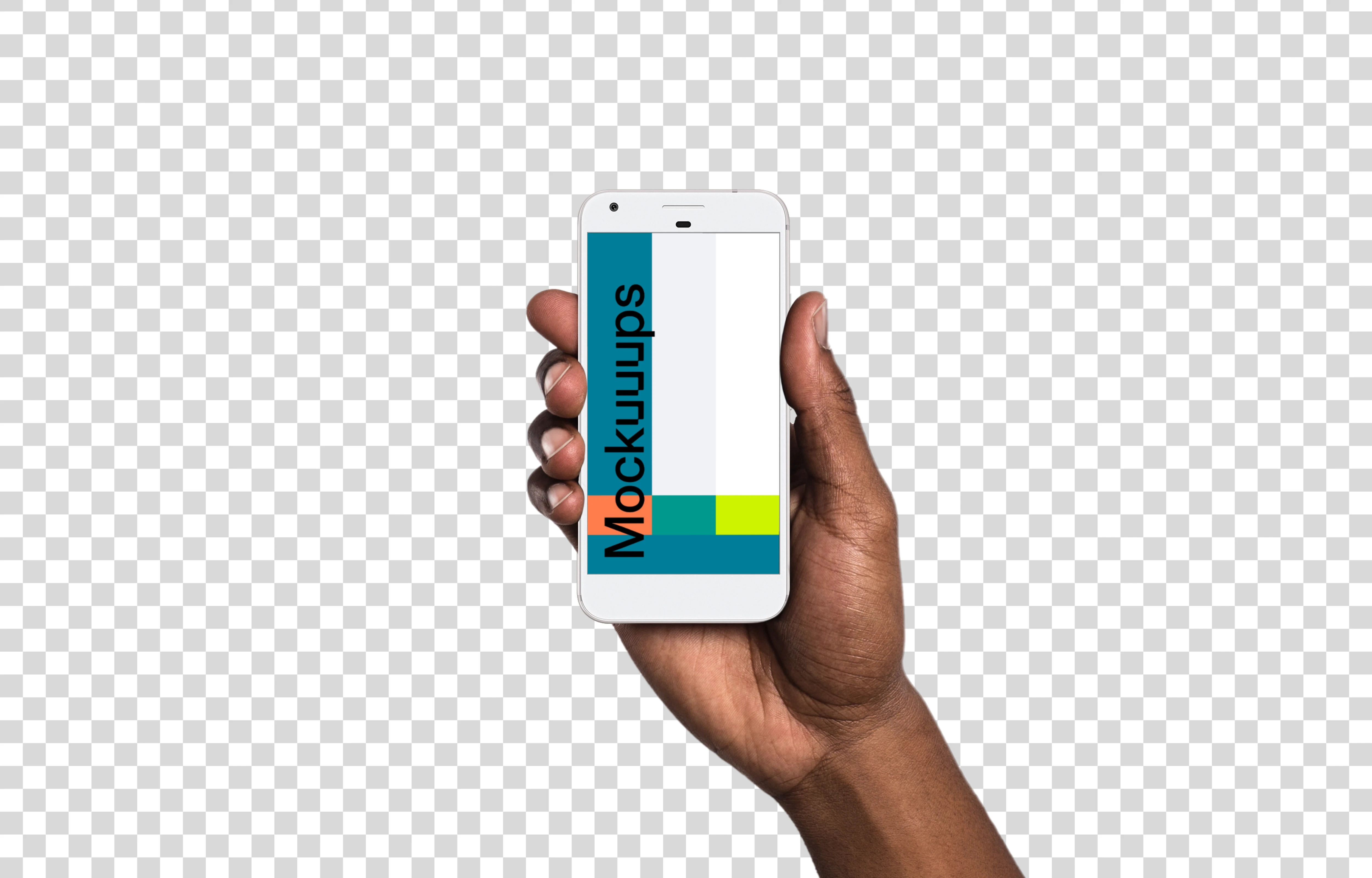 Man holding Google Pixel Quite Silver mockup (Black skin)