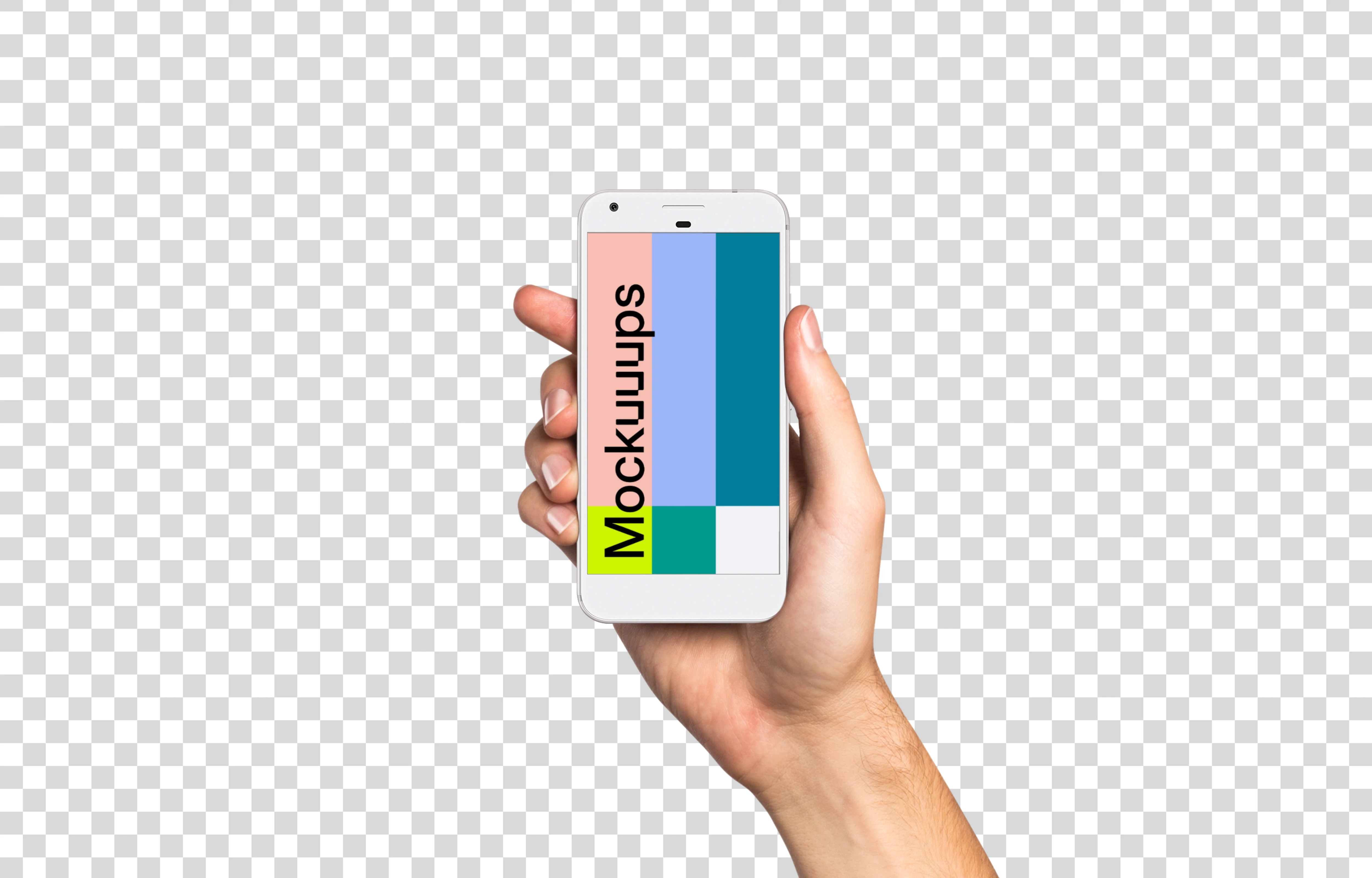 Man holding Google Pixel Quite Silver mockup (White skin)